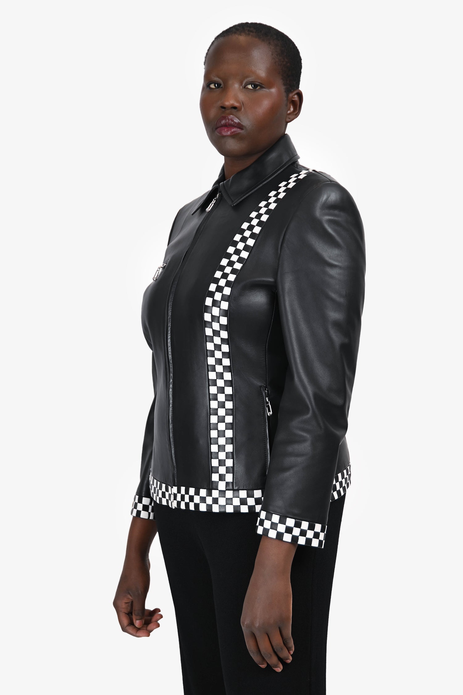 Escada Black Leather Race Car Track Moto Jacket Size 40