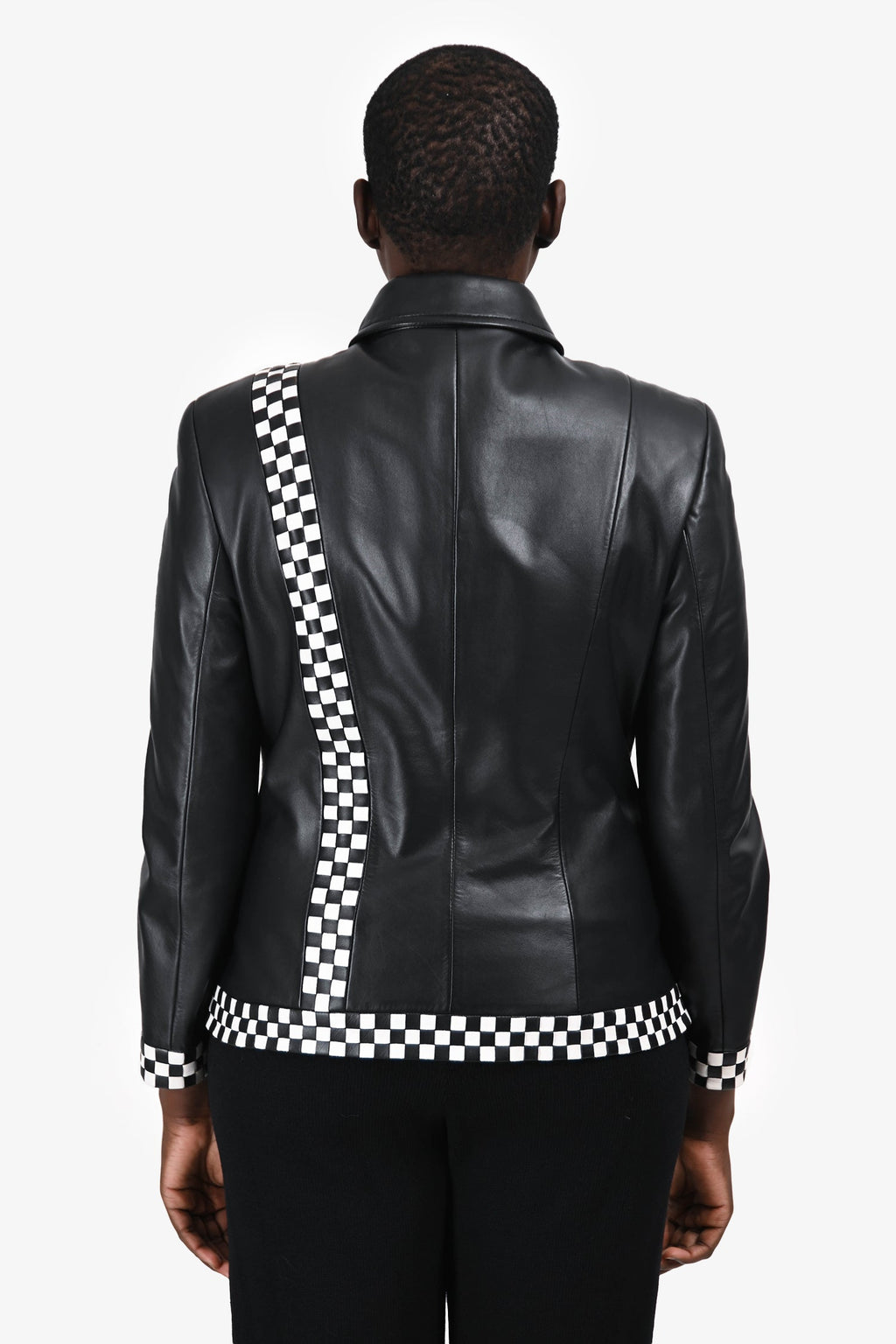 Escada Black Leather Race Car Track Moto Jacket Size 40