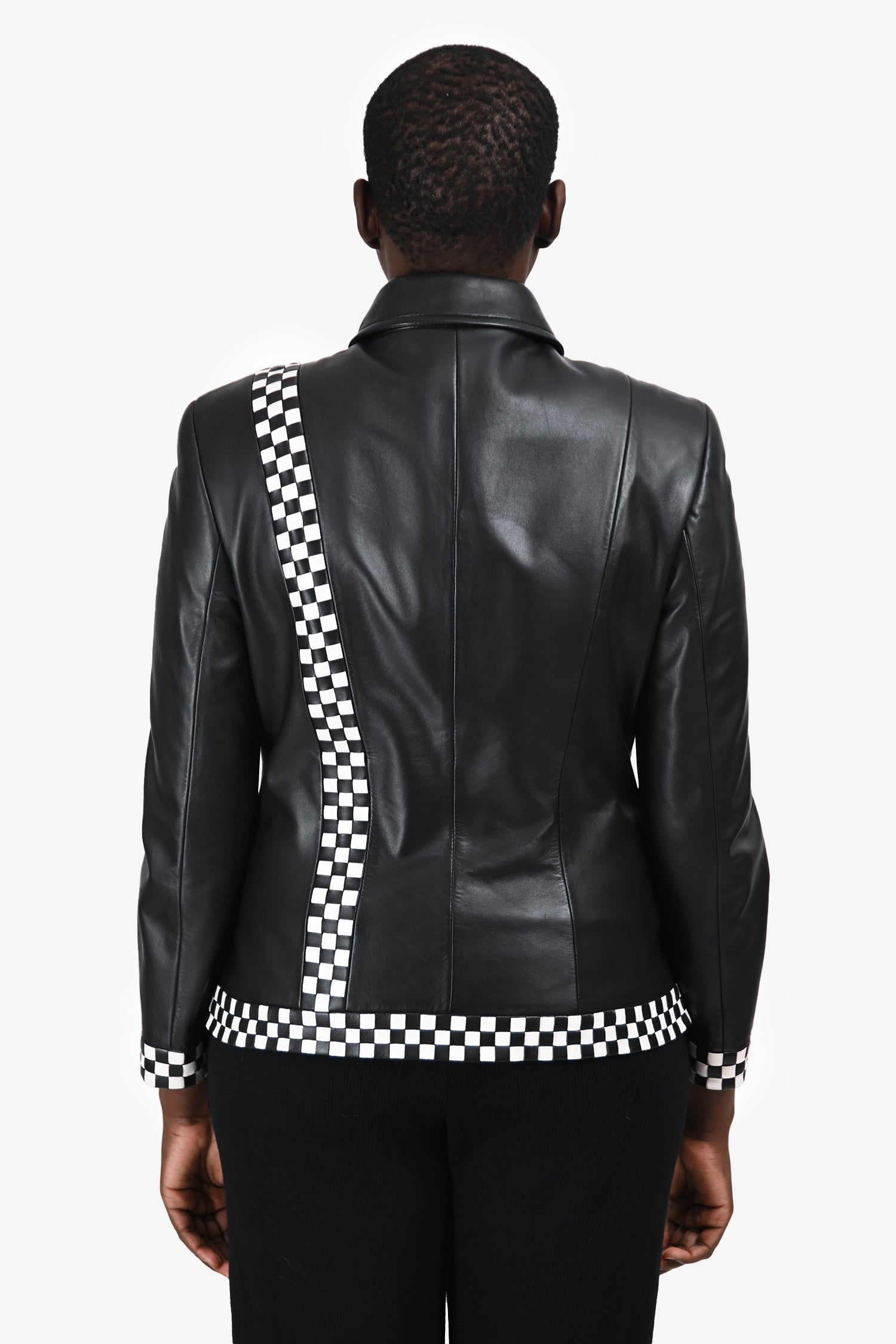 Escada Black Leather Race Car Track Moto Jacket Size 40