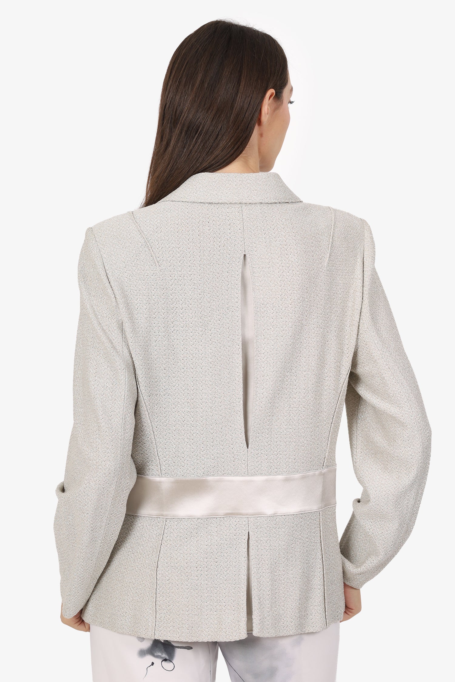 St. John Silver Metallic Crystal Button Blazer With Slip Size L