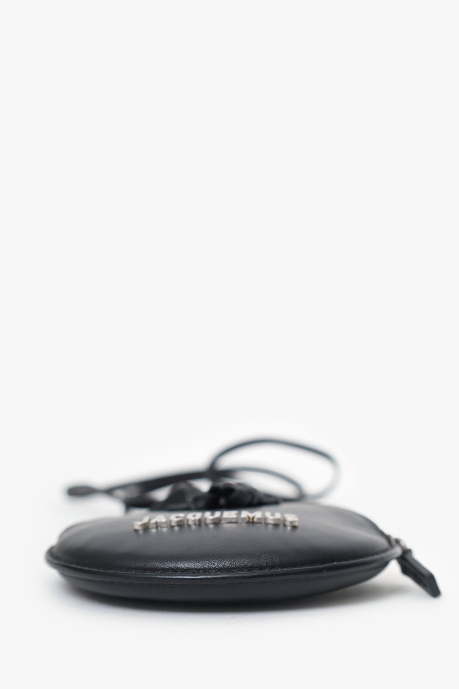 Jacquemus Black Leather Le Pitchou Round Coin Purse With Strap