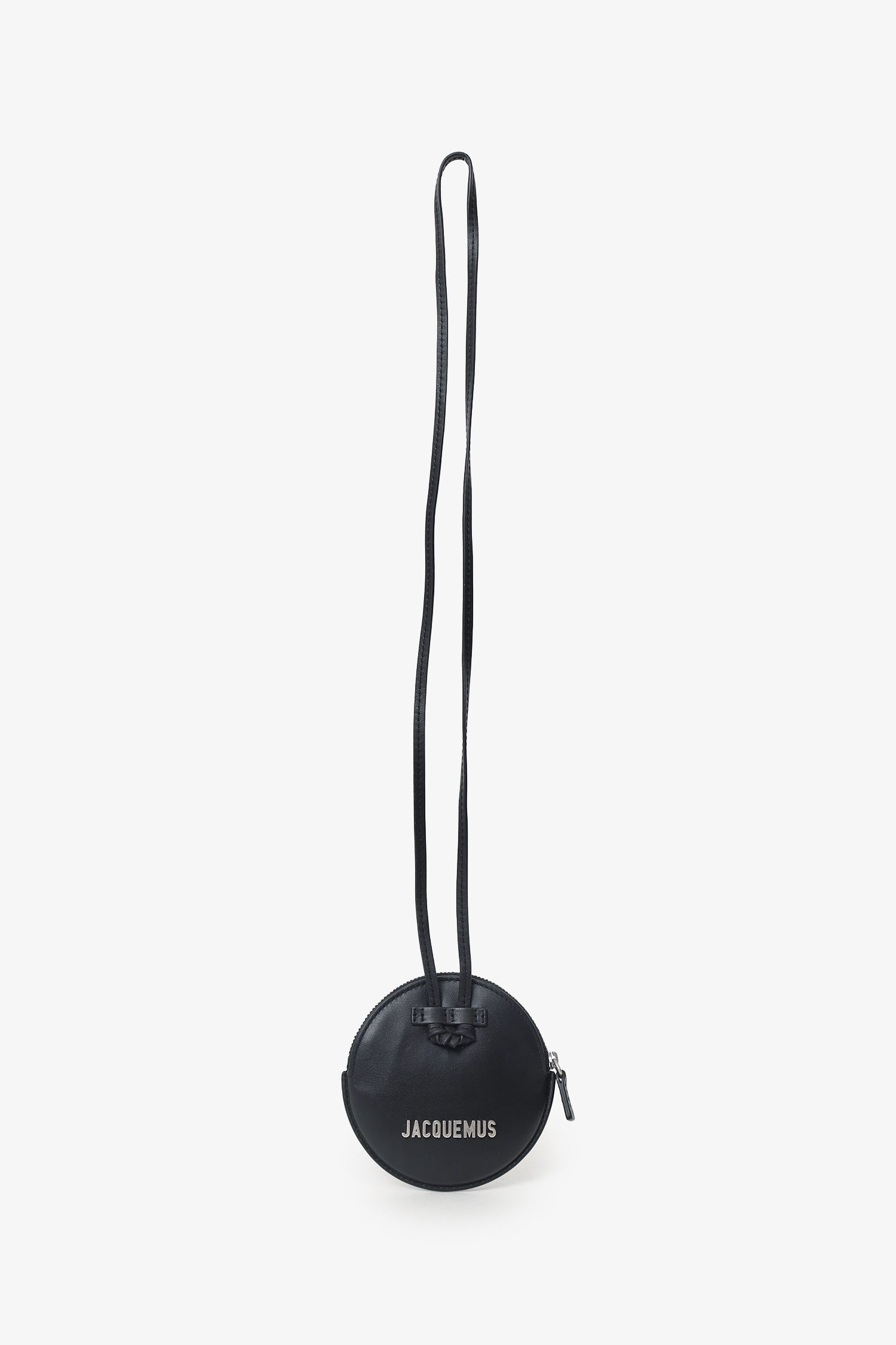Jacquemus Black Leather Le Pitchou Round Coin Purse With Strap