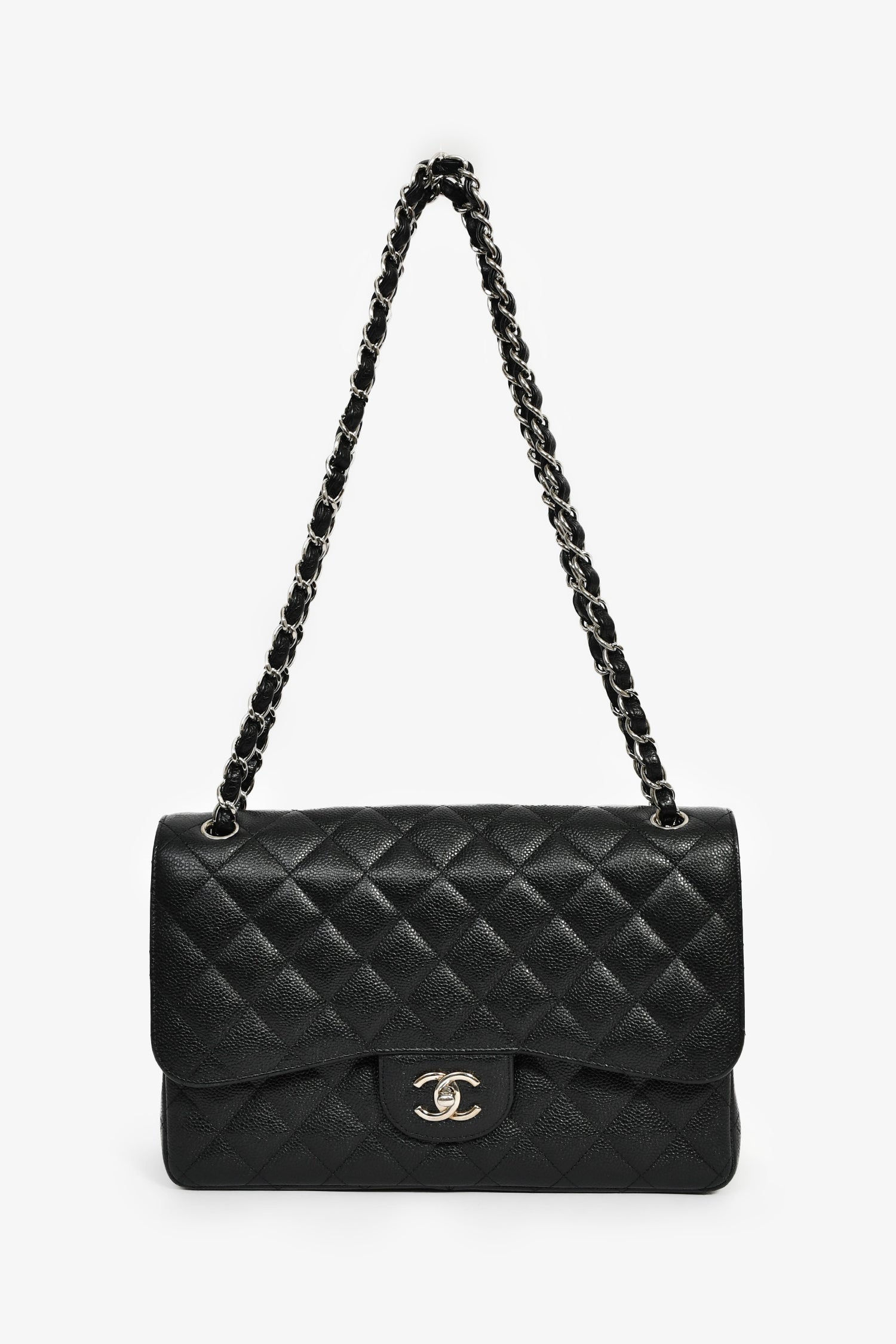 Pre-Loved Chanel™ 2013-14 Black Caviar Leather Classic Jumbo Double Flap SHW