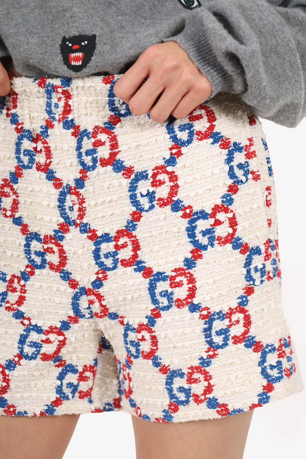 Gucci White/Red/Blue GG Sylvie Tweed Shorts Size 36