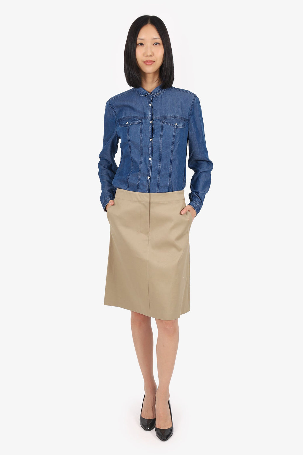 Theory Khaki Midi Skirt Size 2
