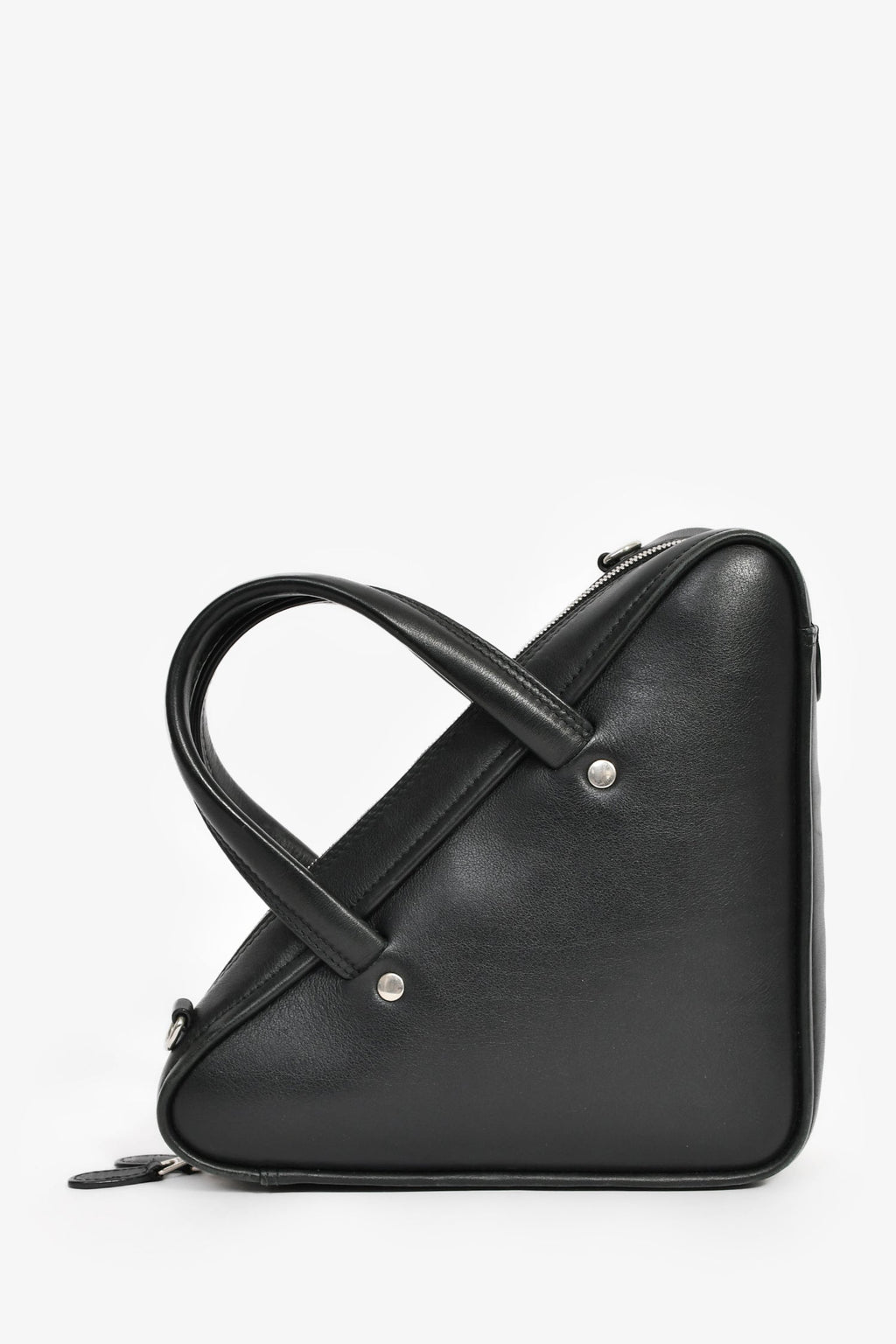 Balenciaga Black Leather Logo Triangle Top Handle Bag With Strap