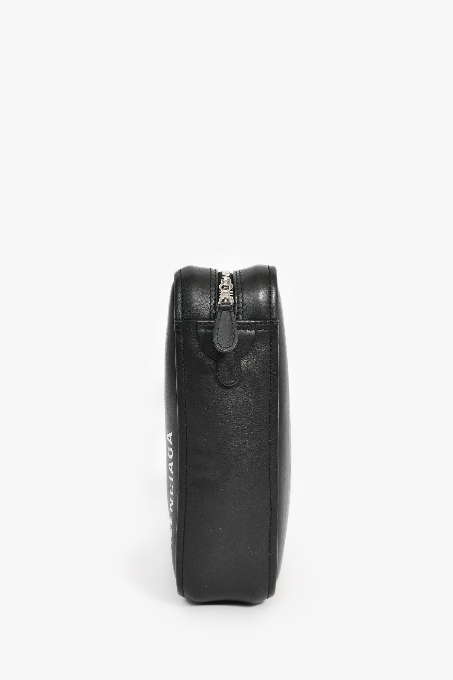 Balenciaga Black Leather Logo Triangle Top Handle Bag With Strap