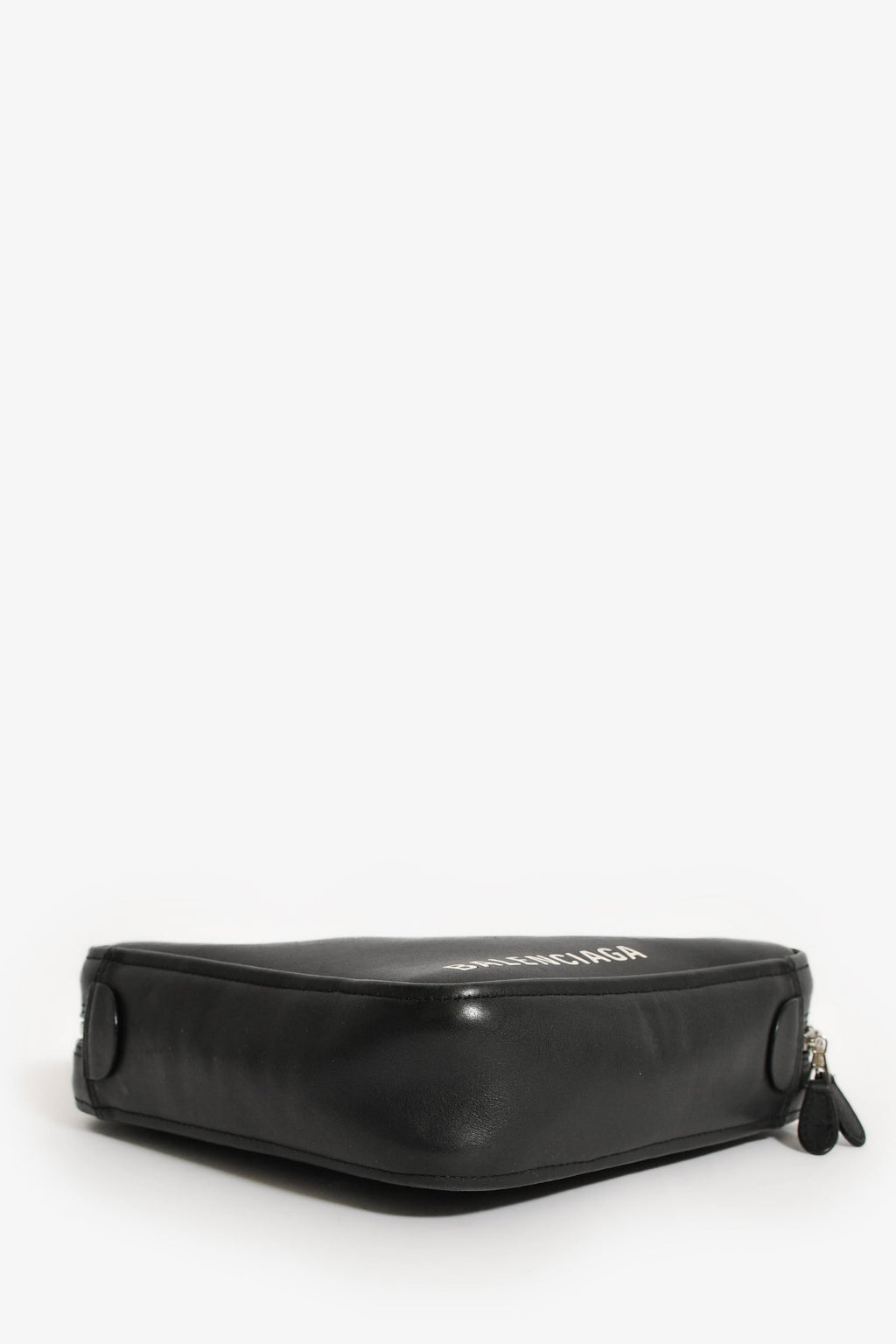 Balenciaga Black Leather Logo Triangle Top Handle Bag With Strap