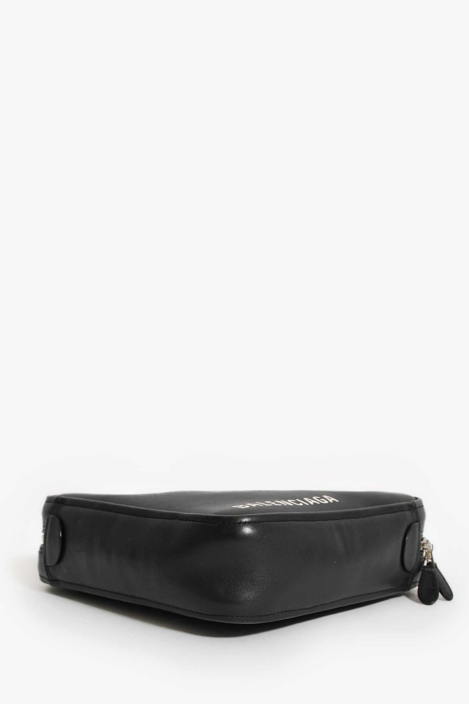 Balenciaga Black Leather Logo Triangle Top Handle Bag With Strap