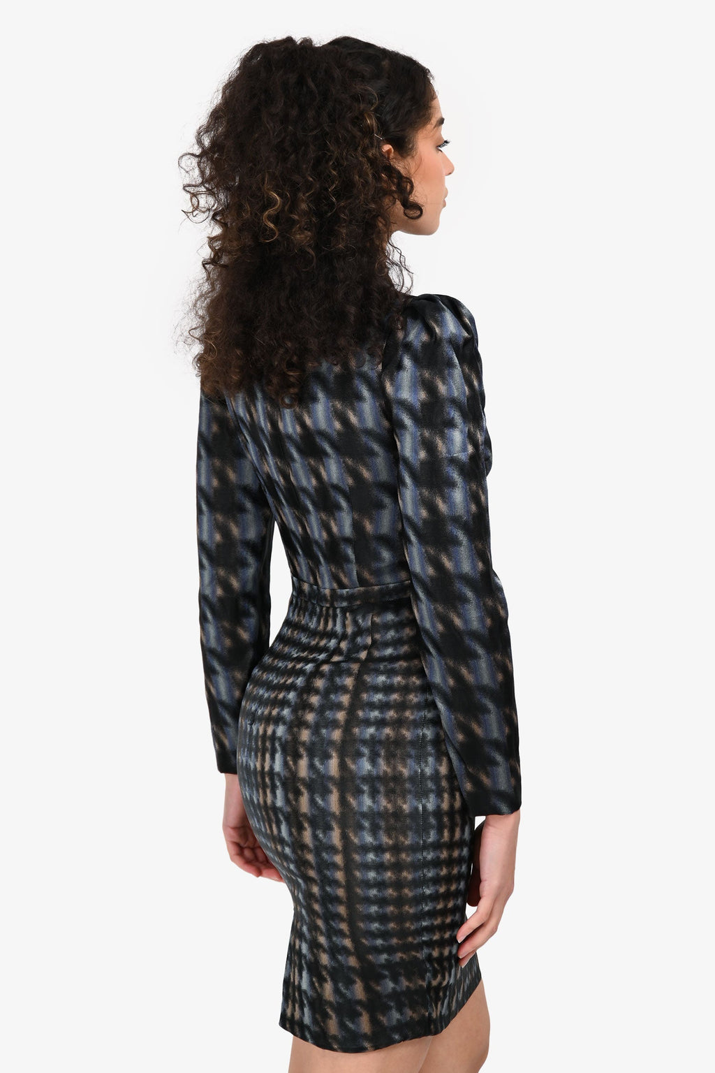 Gucci Blue/Black Silk Mesh Cutout Long Sleeve Midi Dress Size 38