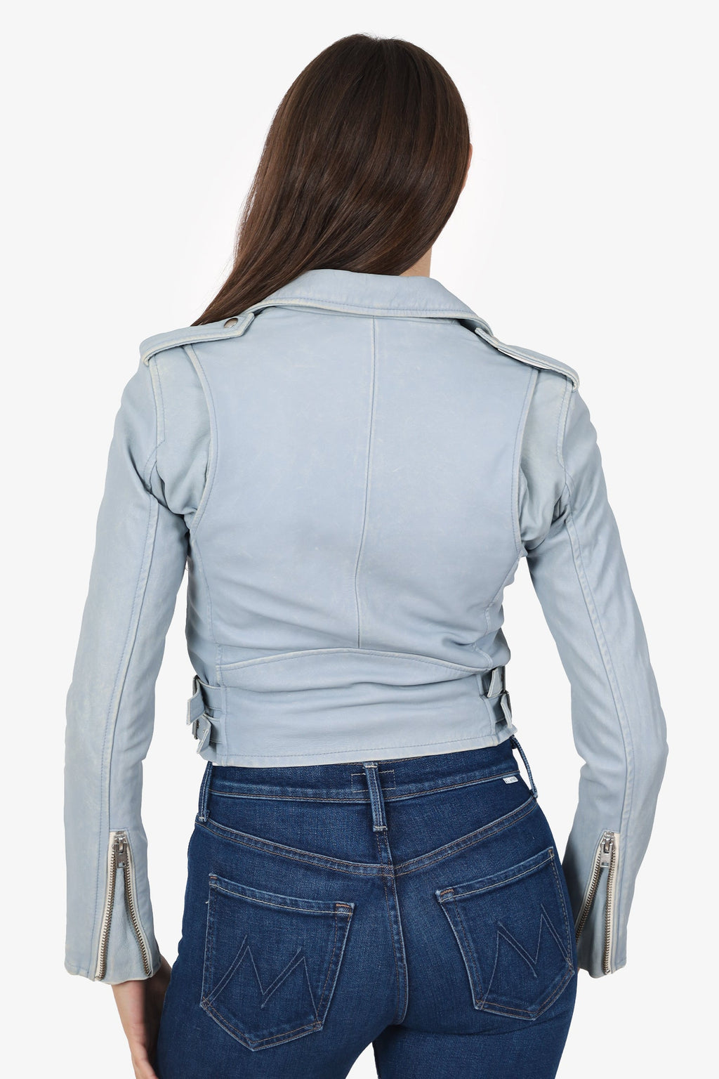 Iro Blue Aged Leather Biker Jacket Size 38