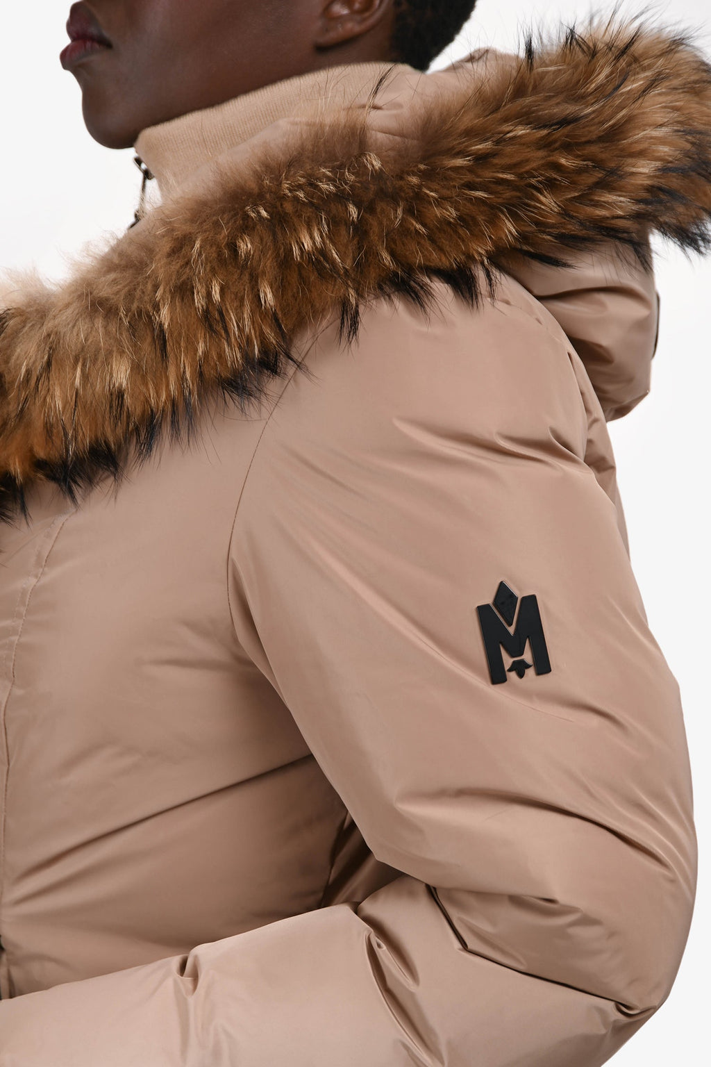 Mackage Beige Fur Trim Hooded Belted Down Coat Size XL