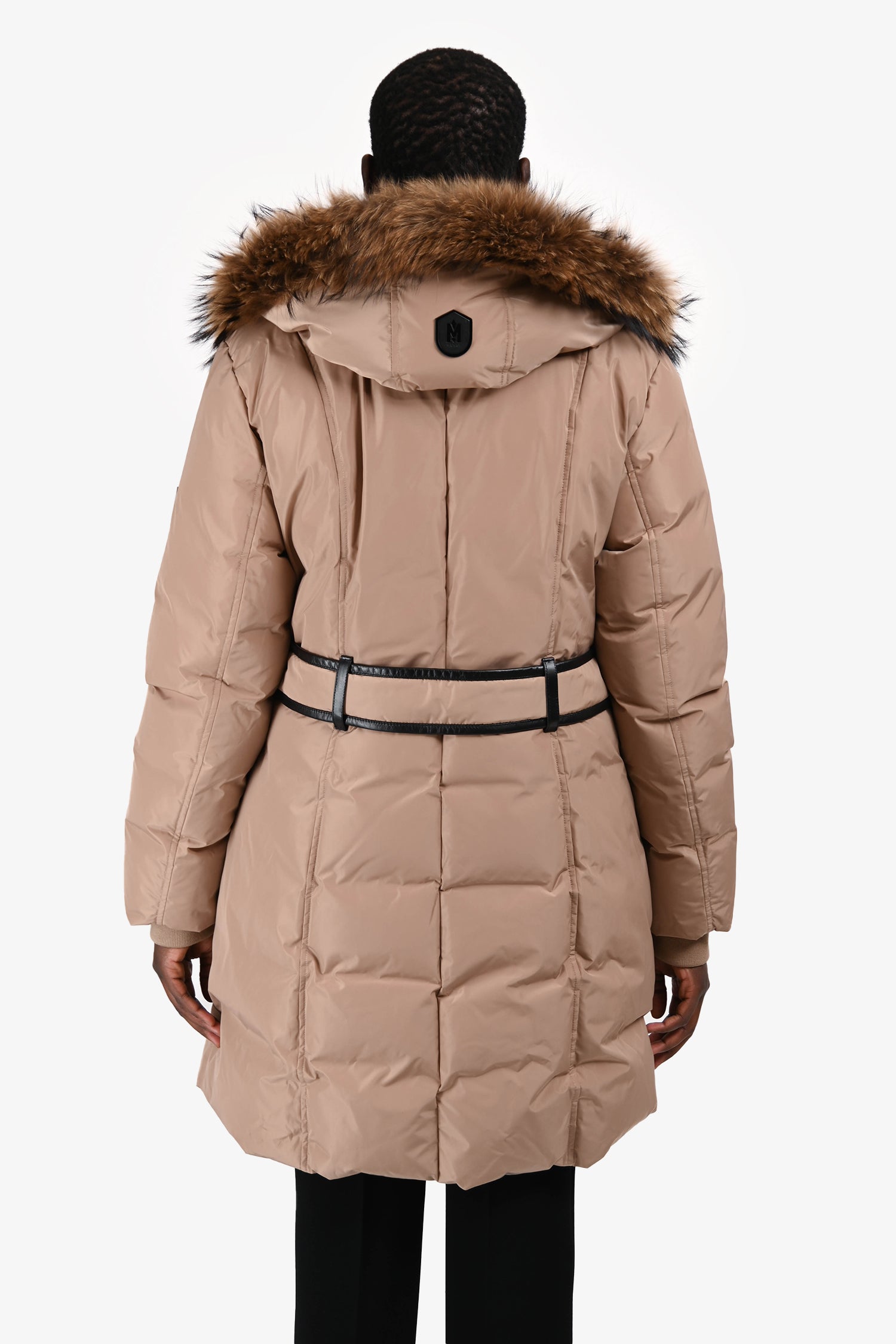 Mackage Beige Fur Trim Hooded Belted Down Coat Size XL