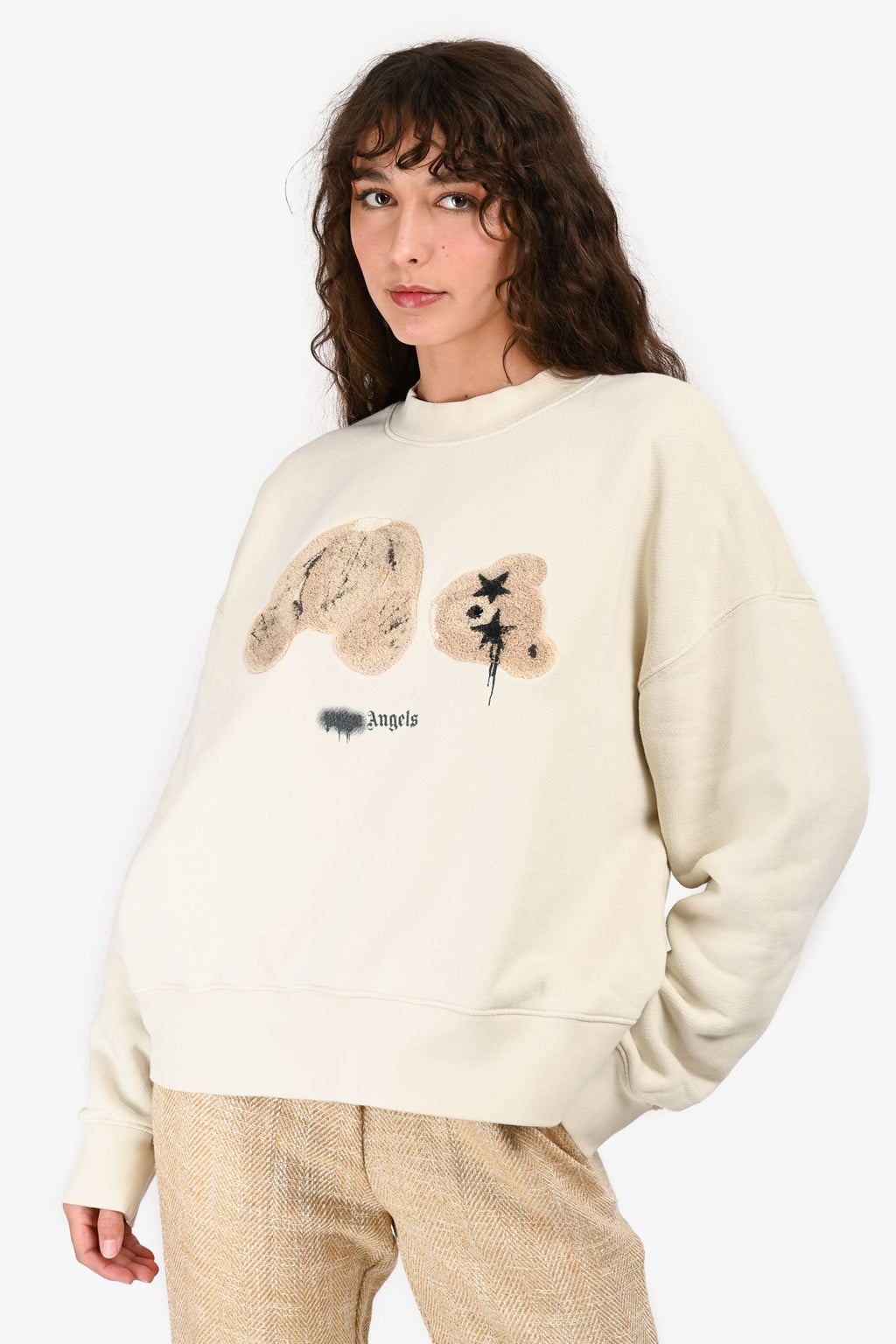 Palm Angels White Teddy Bear Crewneck Sweater Size XS