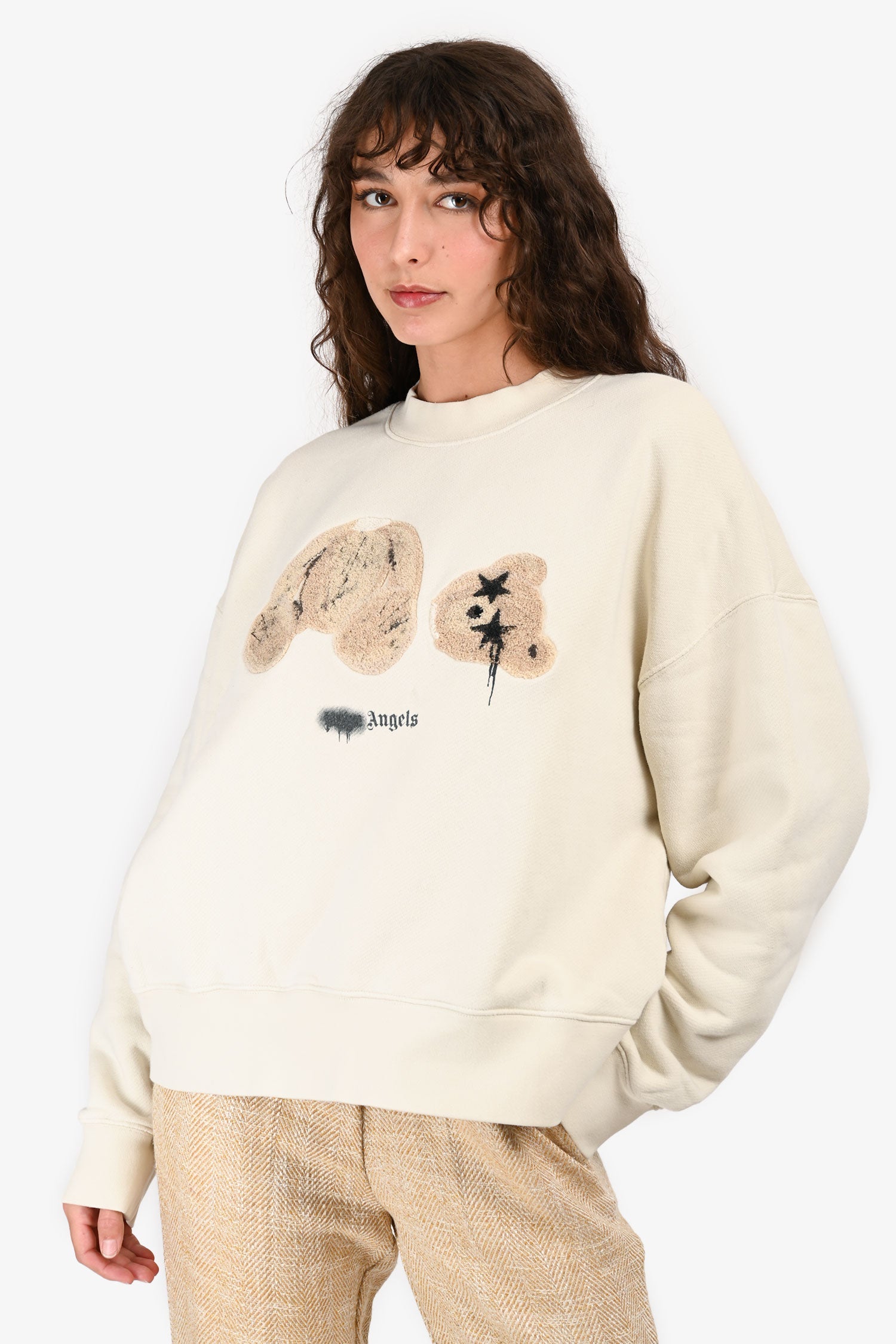 Palm Angels White Teddy Bear Crewneck Sweater Size XS