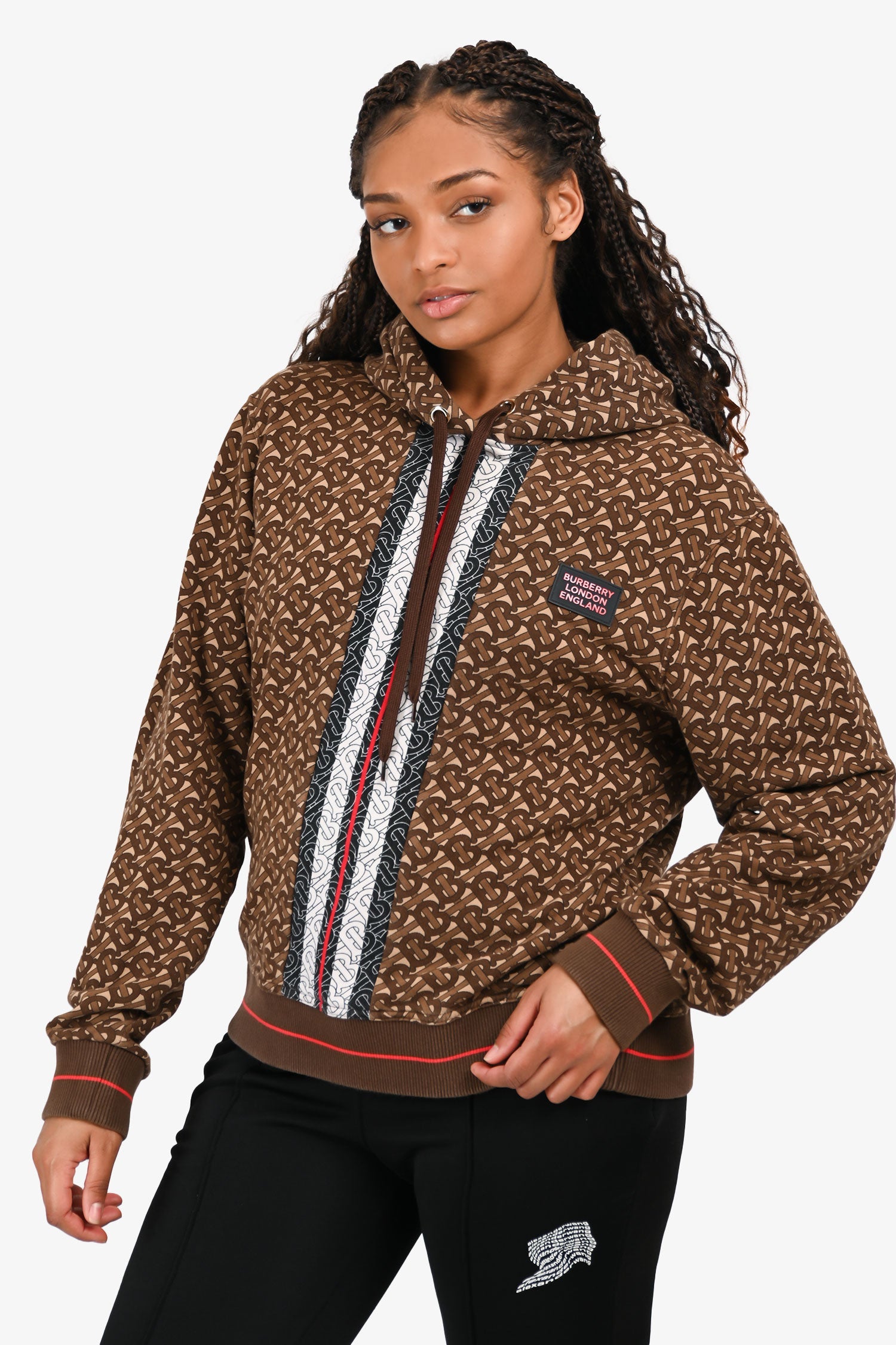 Burberry Brown TB Monogram Hoodie Size L
