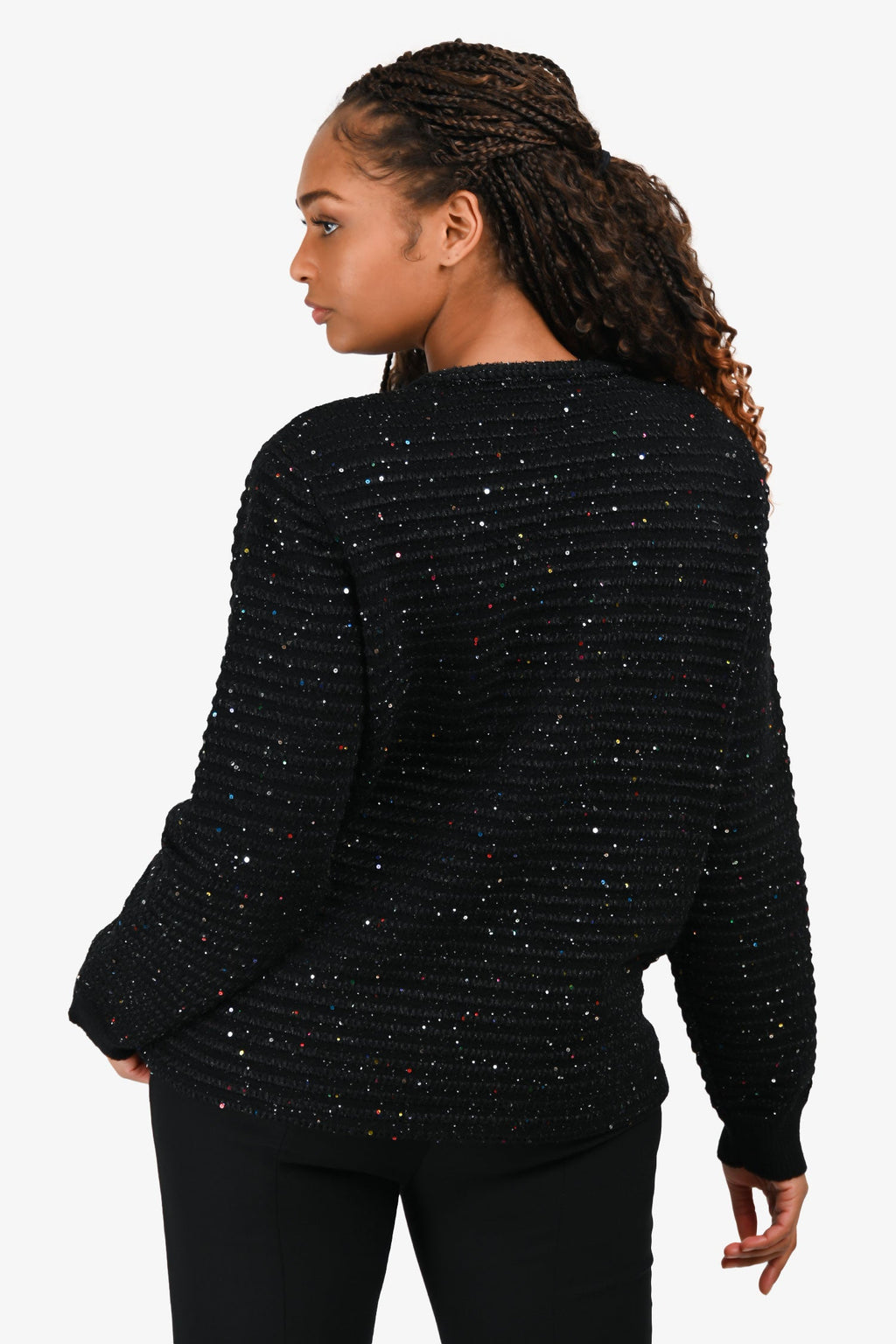 Self-Portrait Black Sequin Embellished Pocket Detail igan Size L