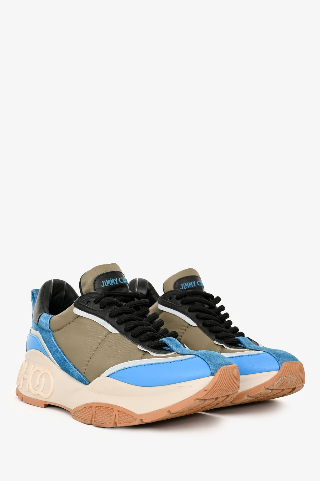 Jimmy Choo Blue/Green Leather Raine Sneakers Size 37.5
