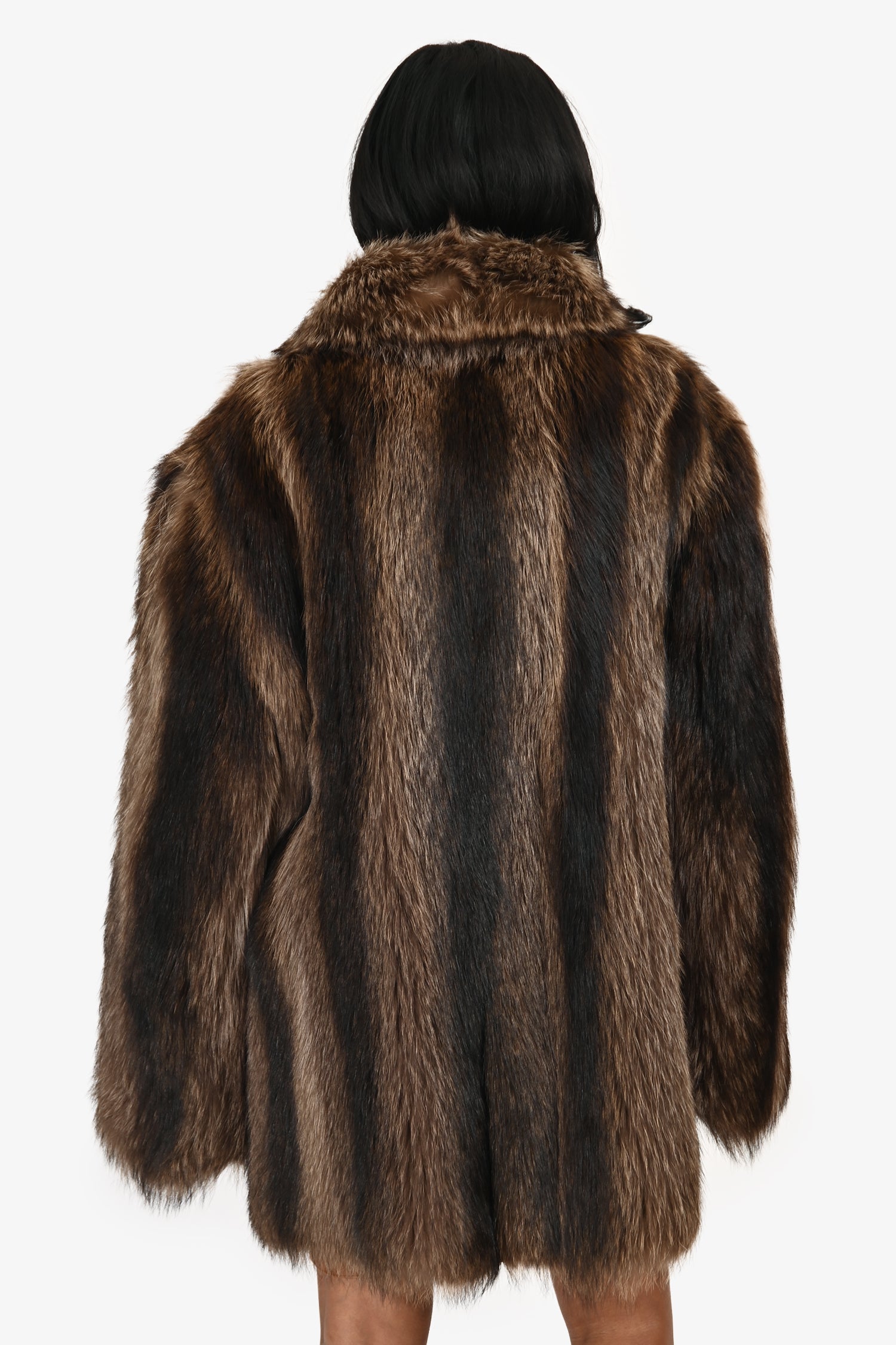 Vintage Raccoon Fur Brown Midi Coat Size M/L