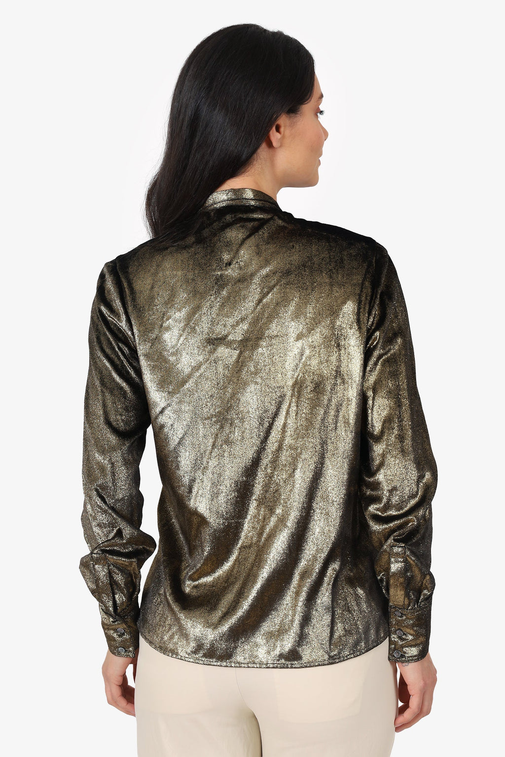 Frame Gold Metallic Tie Front Blouse Size S