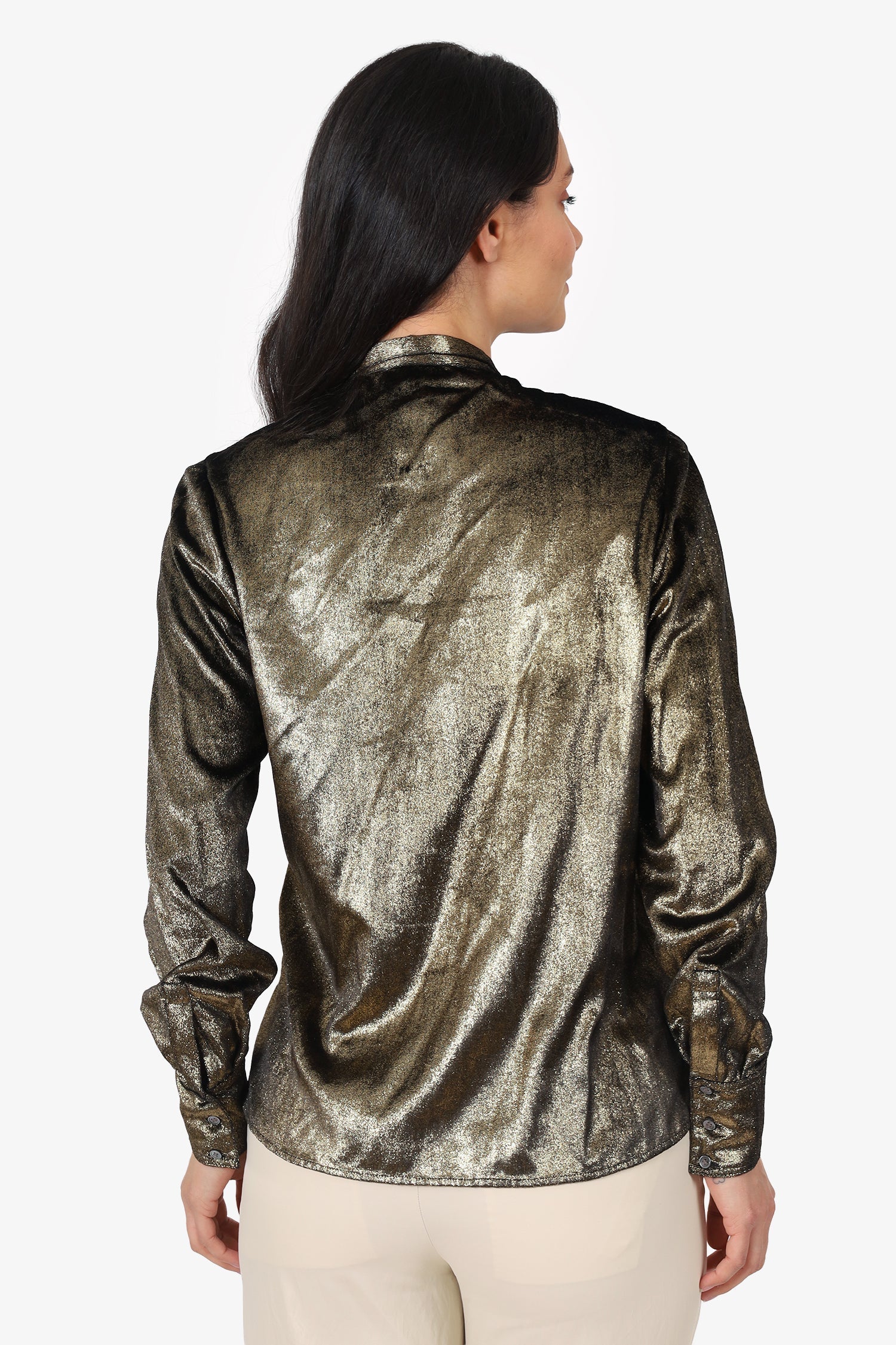 Frame Gold Metallic Tie Front Blouse Size S