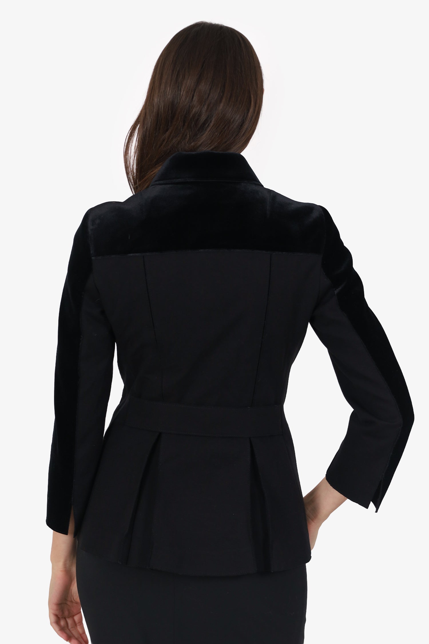 Akris Punto Black Velvet & Jersey Biker Moto Jacket Size 6