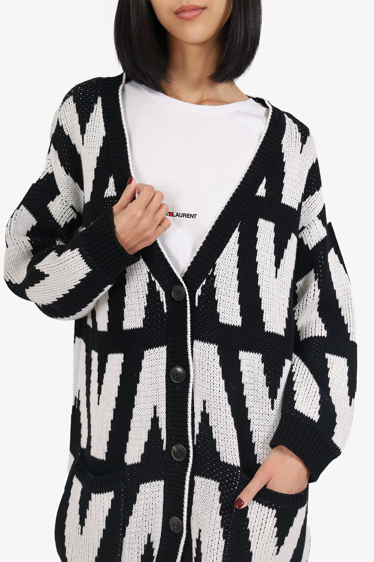 Valentino Black/White Logo Print Knit igan Size S