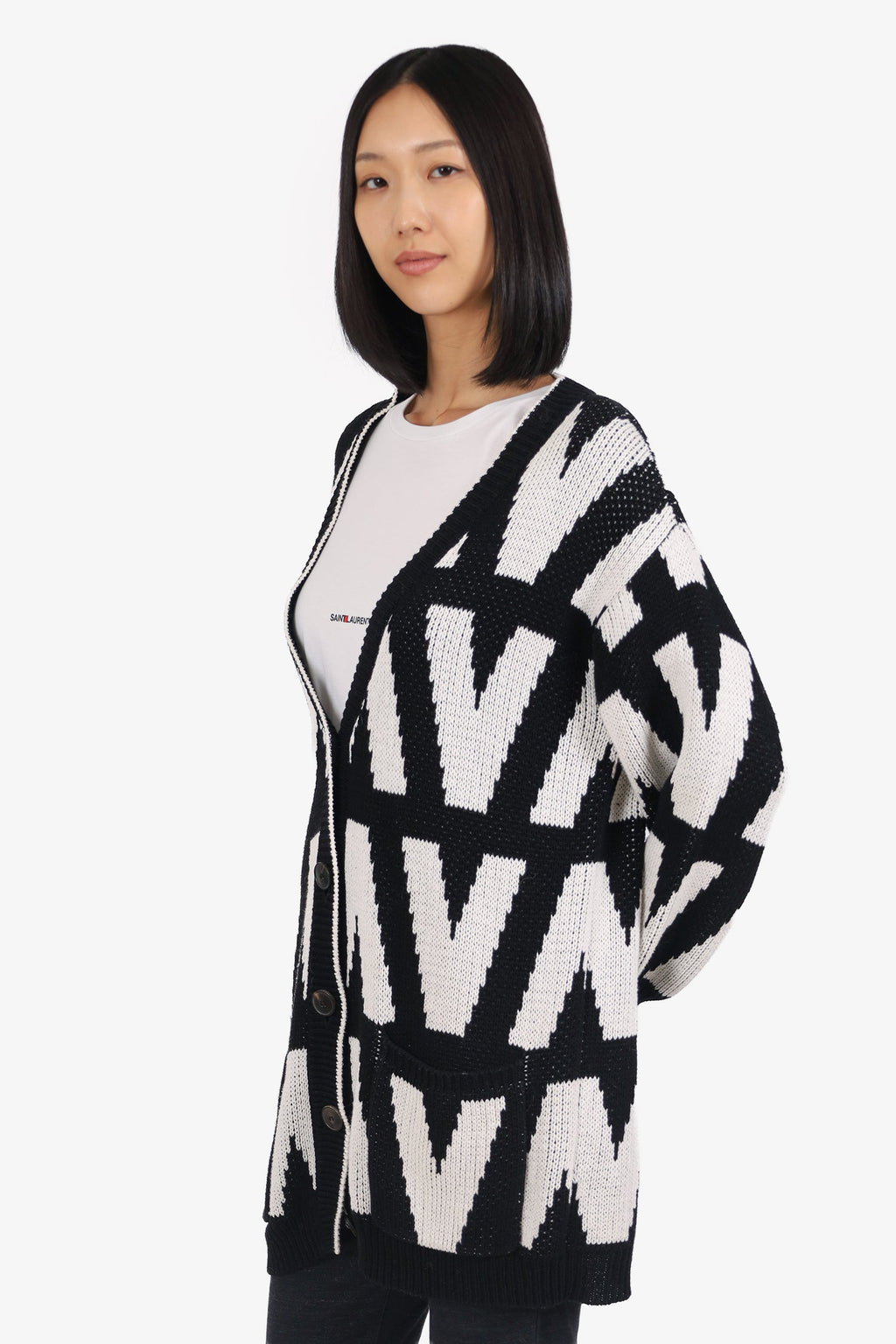 Valentino Black/White Logo Print Knit igan Size S