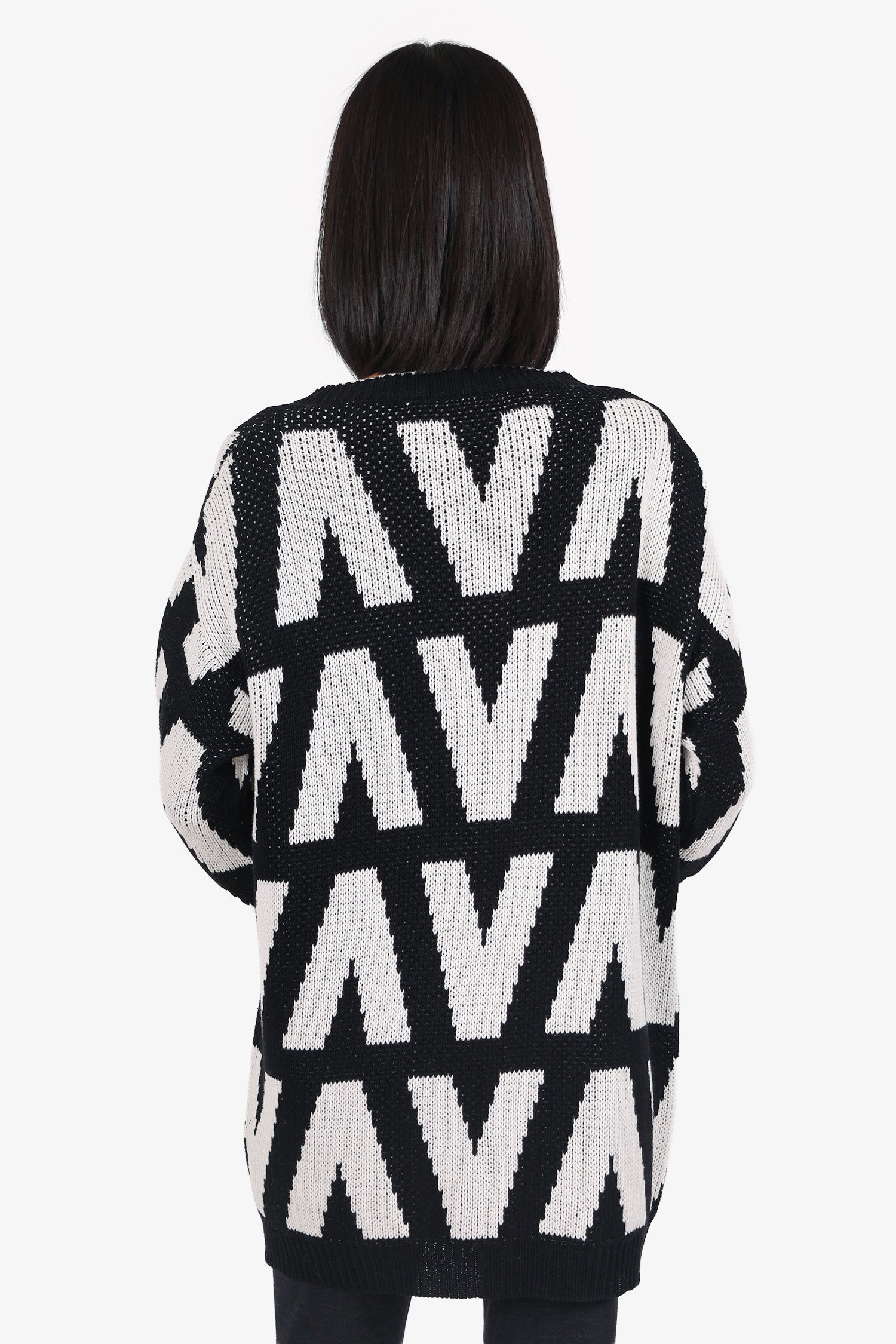 Valentino Black/White Logo Print Knit igan Size S