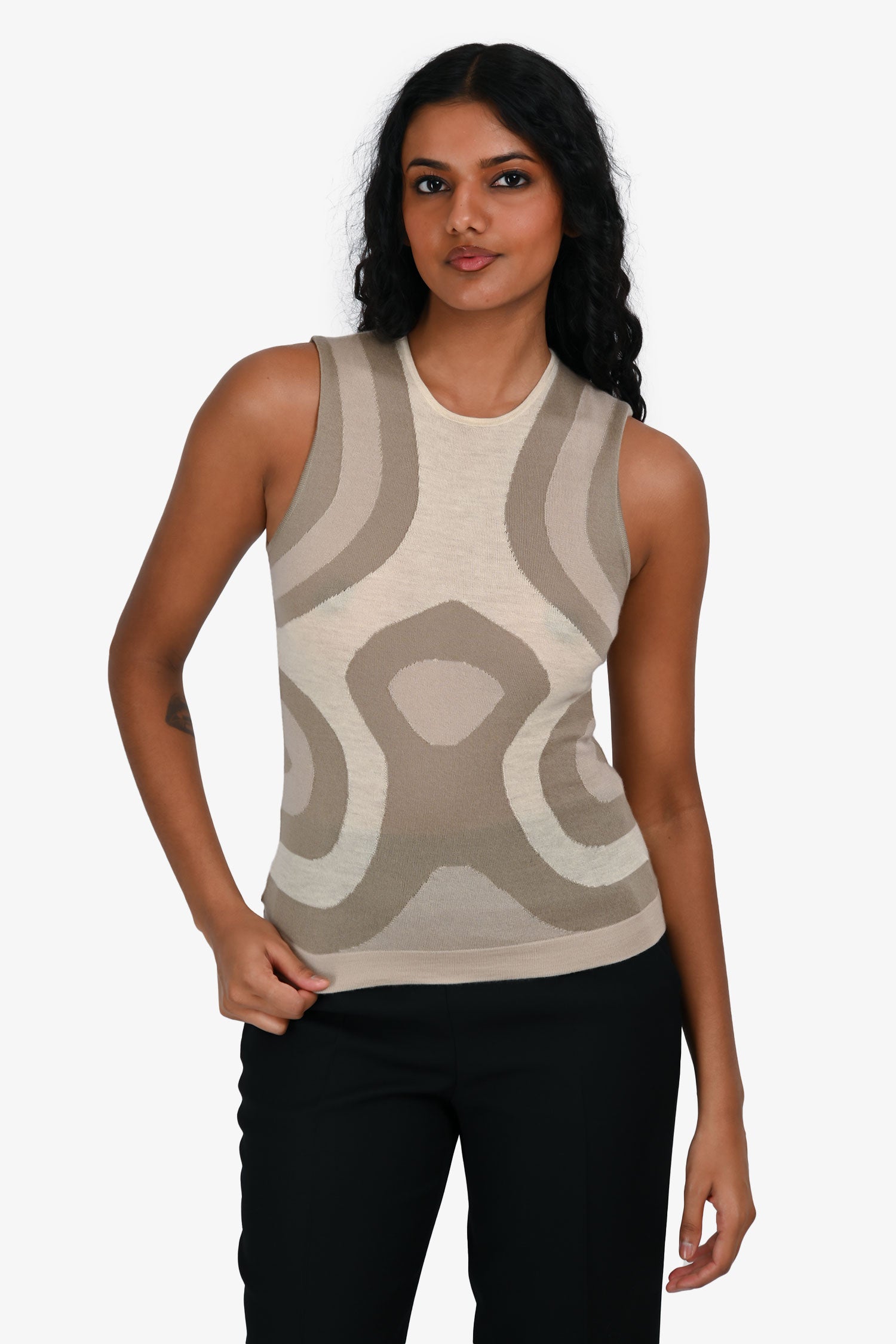 Alexander McQueen Beige Cashmere Patterned Top Size XS