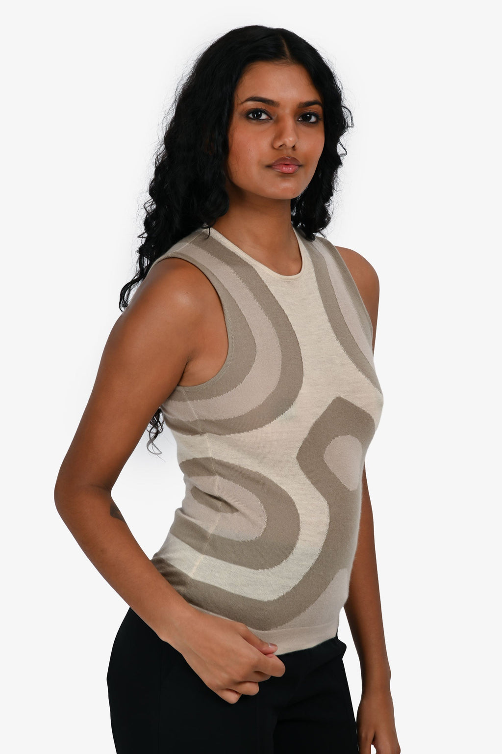Alexander McQueen Beige Cashmere Patterned Top Size XS