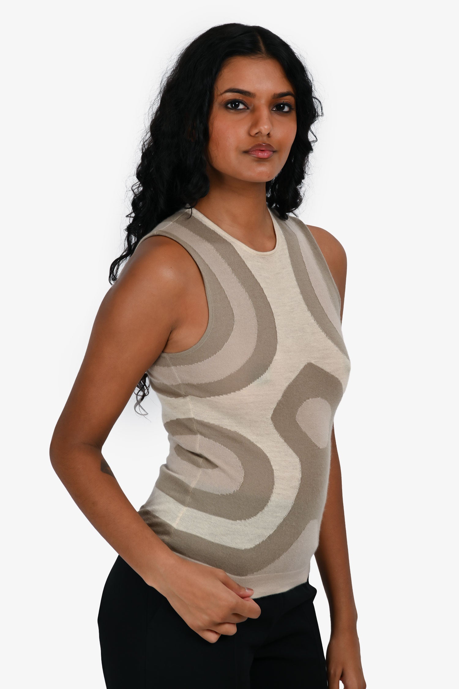 Alexander McQueen Beige Cashmere Patterned Top Size XS