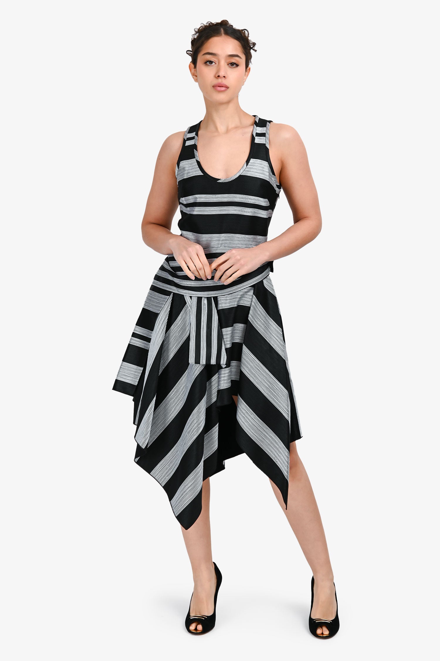 Proenza Schouler Black/White Striped Asymmetrical Midi Dress Size 4