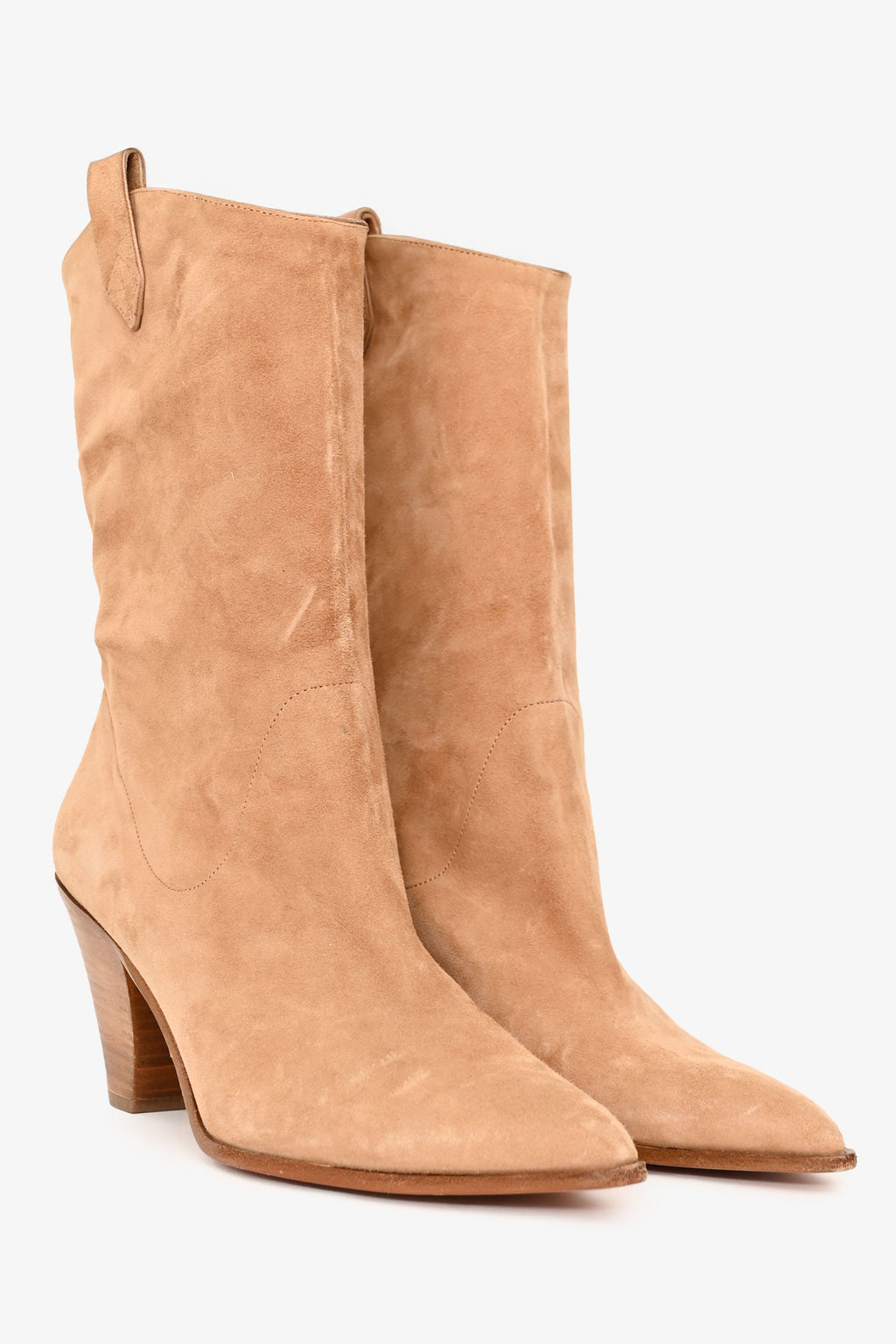 Aquazzura Brown Suede Leather Cowboy Style Pointed Toe Heels Size 40
