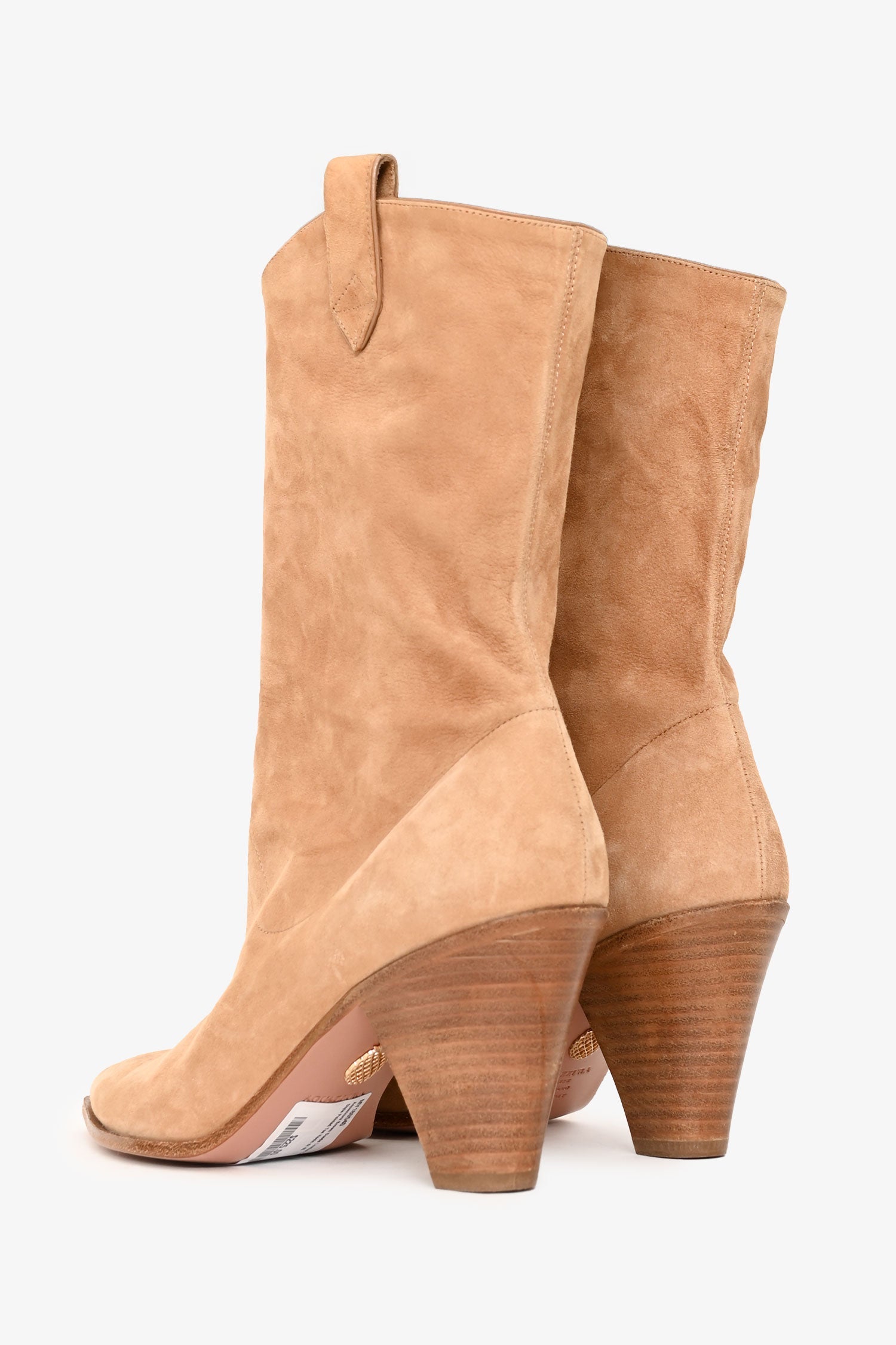 Aquazzura Brown Suede Leather Cowboy Style Pointed Toe Heels Size 40