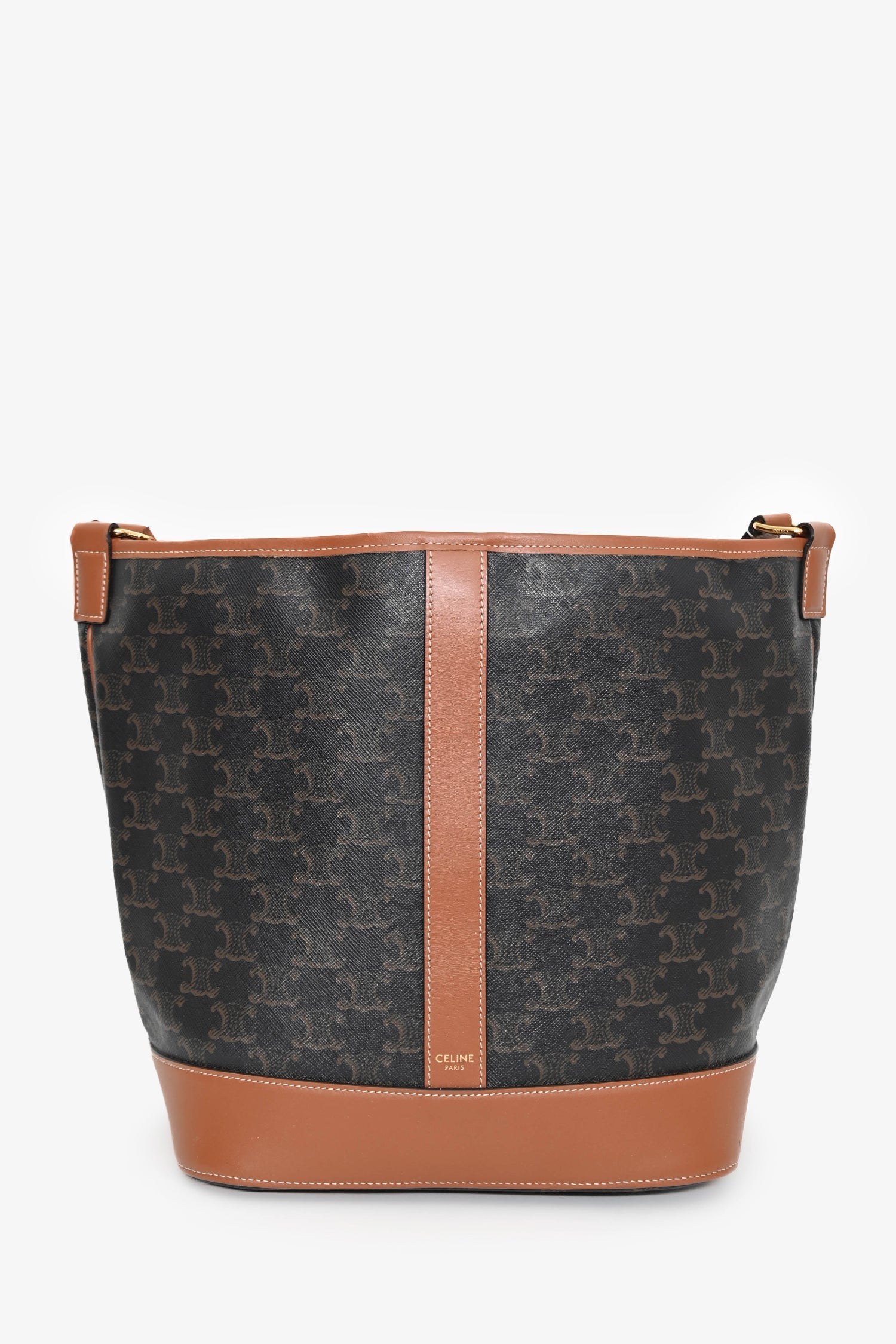 Celine Brown Canvas/Leather Triomphe Medium Bucket Bag