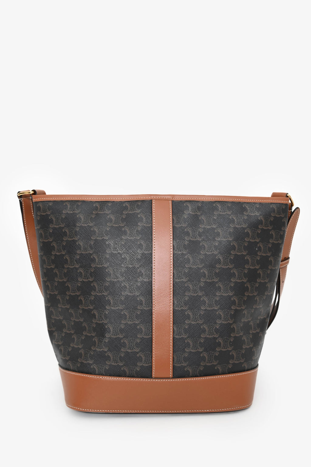 Celine Brown Canvas/Leather Triomphe Medium Bucket Bag