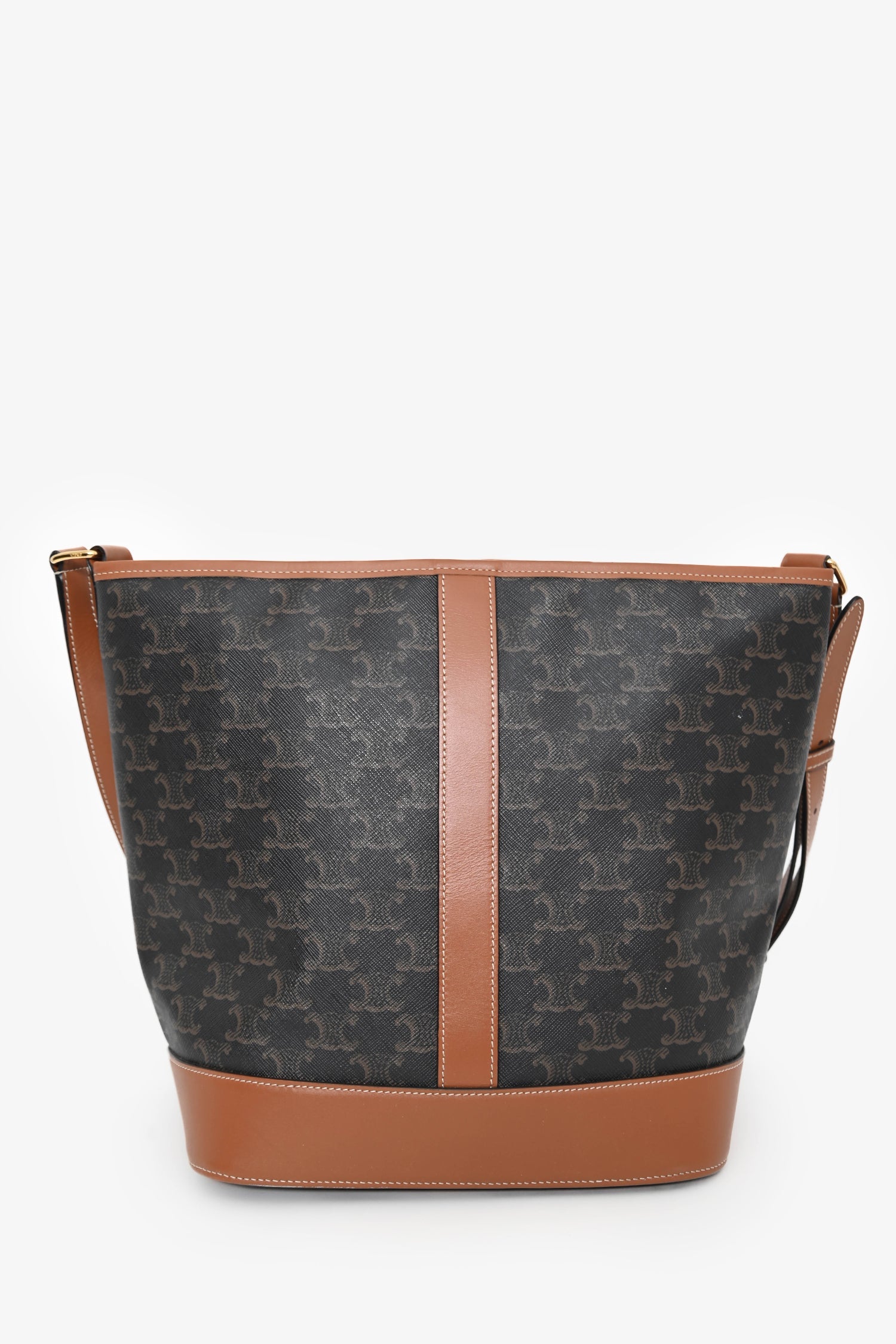 Celine Brown Canvas/Leather Triomphe Medium Bucket Bag