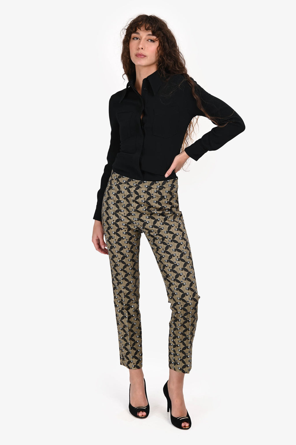Akris Punto Green Cotton Bird Print Trousers Size 4