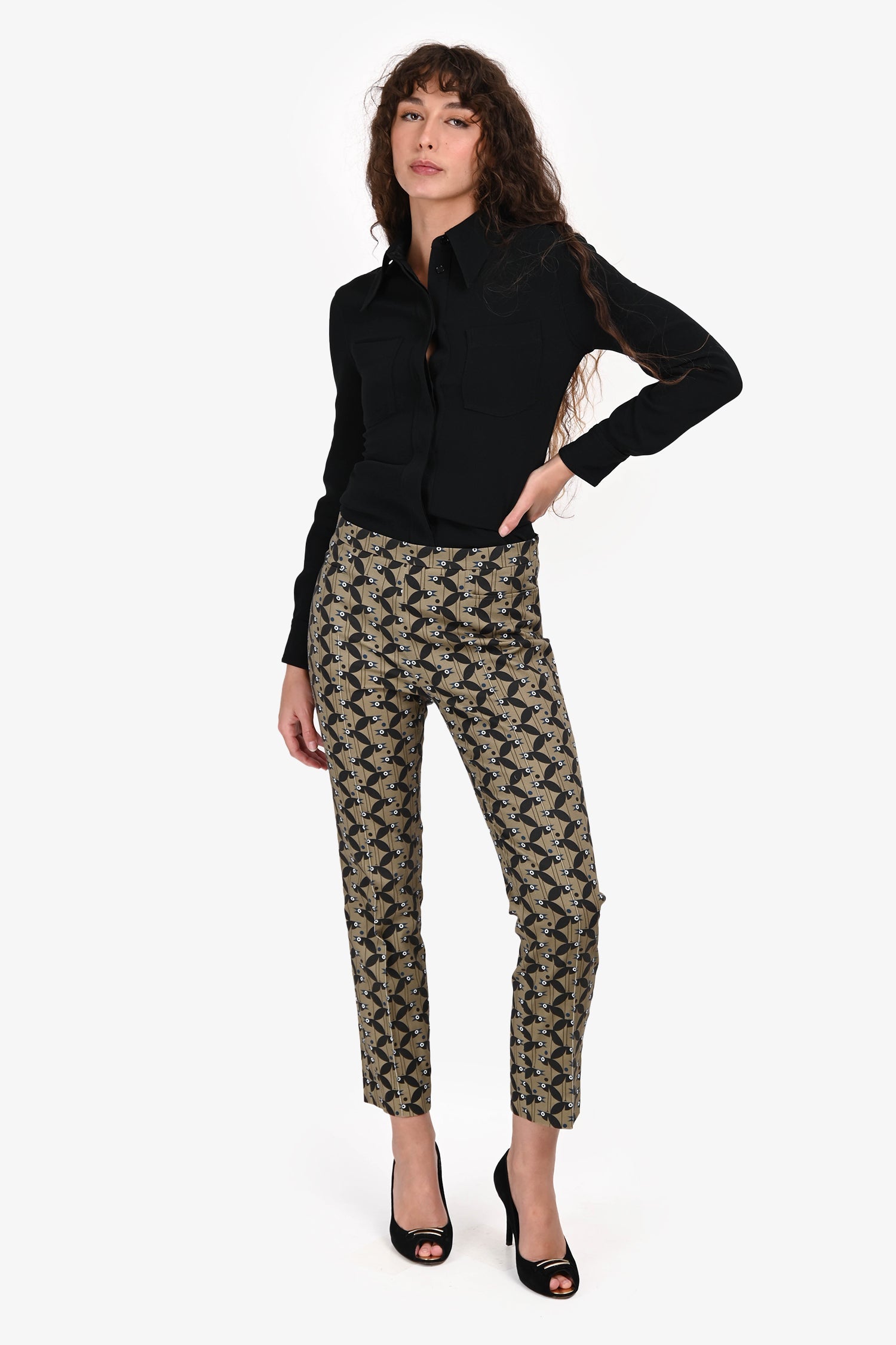 Akris Punto Green Cotton Bird Print Trousers Size 4