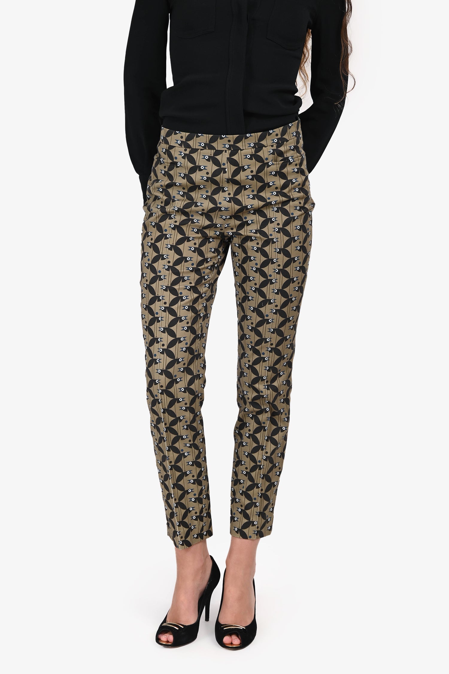 Akris Punto Green Cotton Bird Print Trousers Size 4