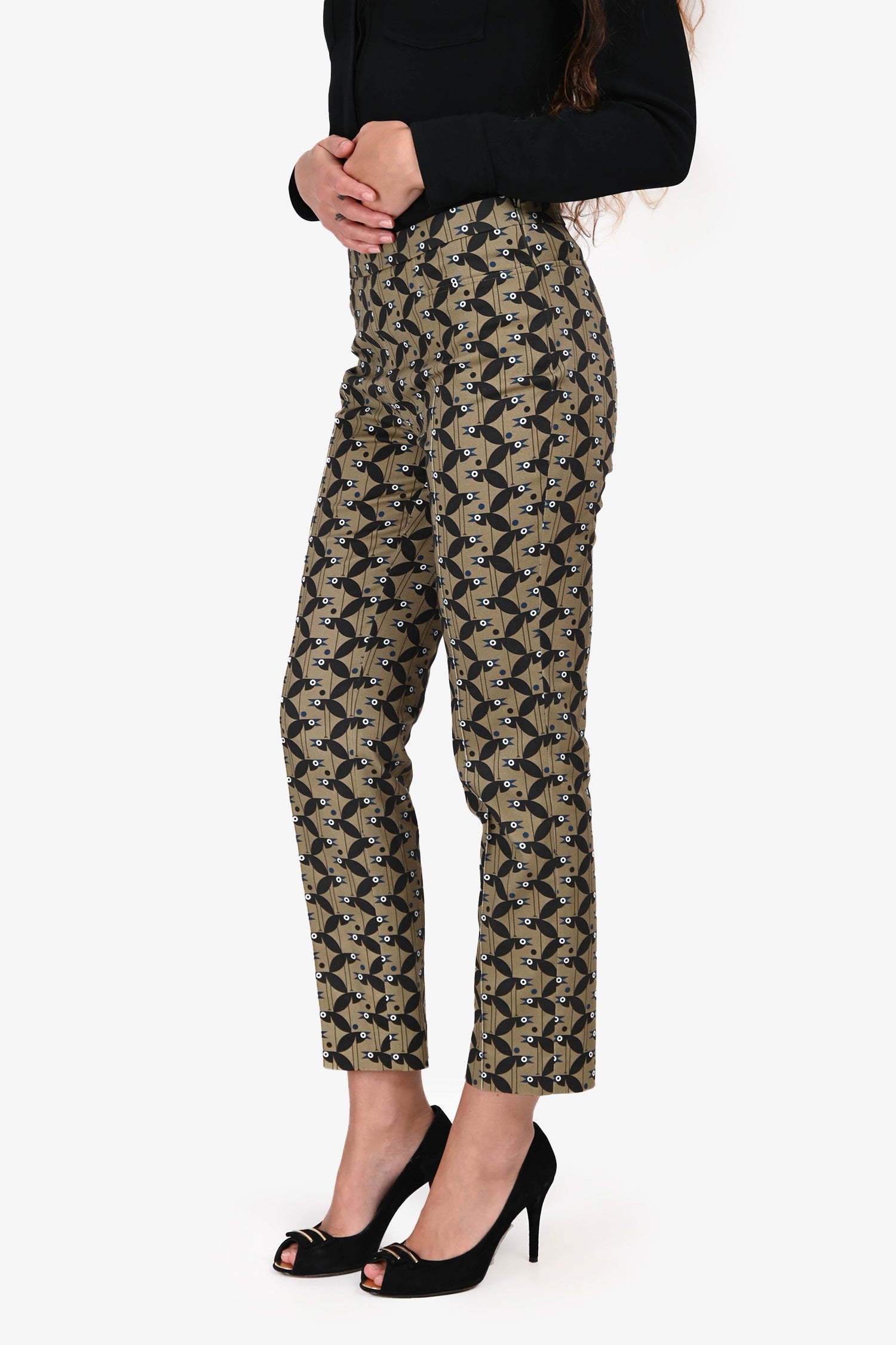 Akris Punto Green Cotton Bird Print Trousers Size 4