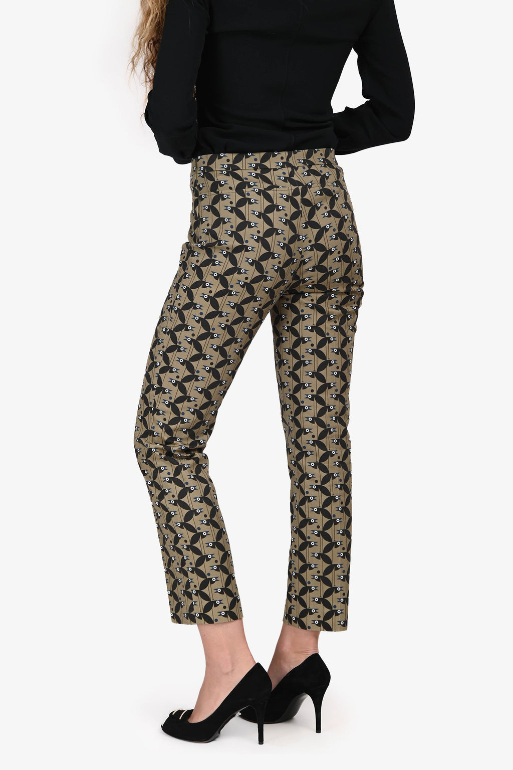 Akris Punto Green Cotton Bird Print Trousers Size 4