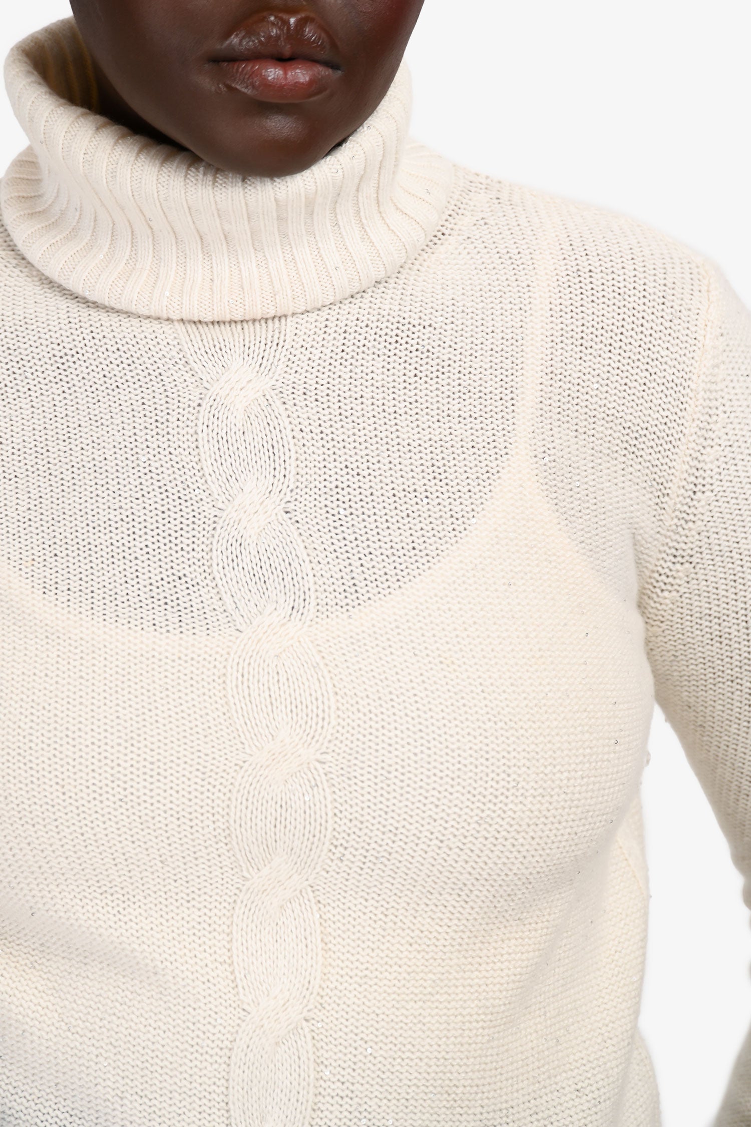 Loro Piana Cream Cashmere Sequin Turtleneck Sweater Size 44