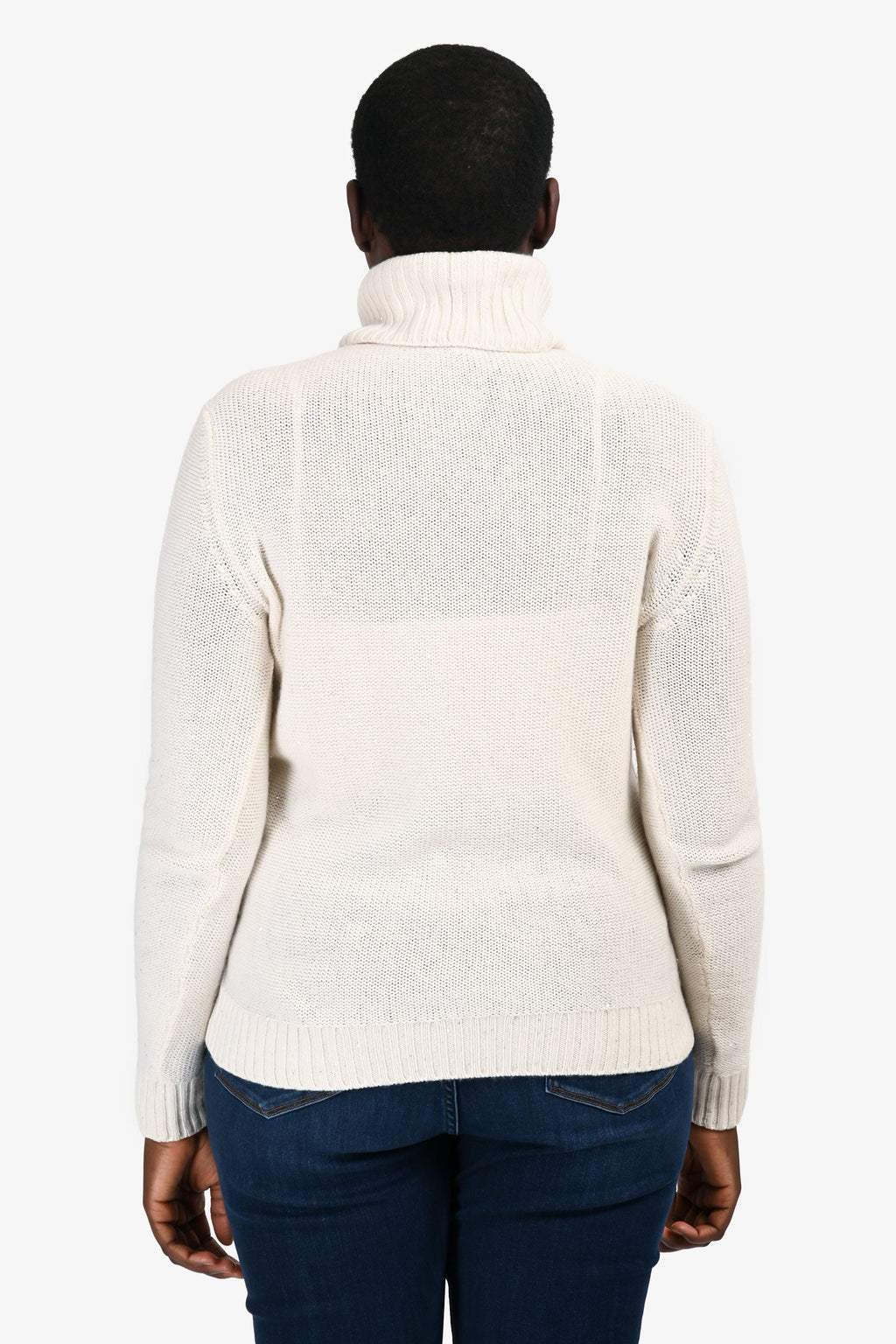 Loro Piana Cream Cashmere Sequin Turtleneck Sweater Size 44