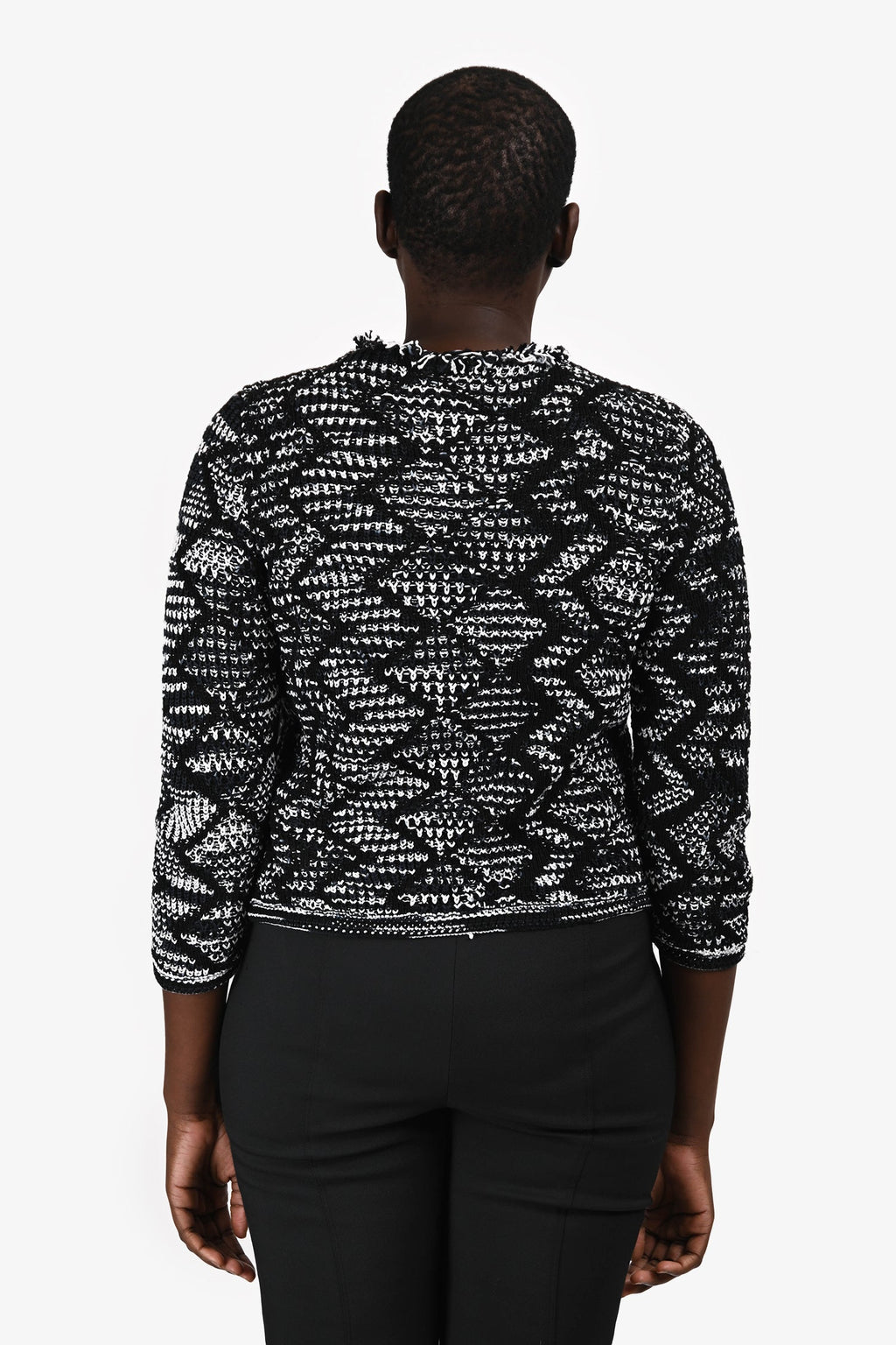 M Missoni Black/White Patterned Fringe Trim Jacket Size 46