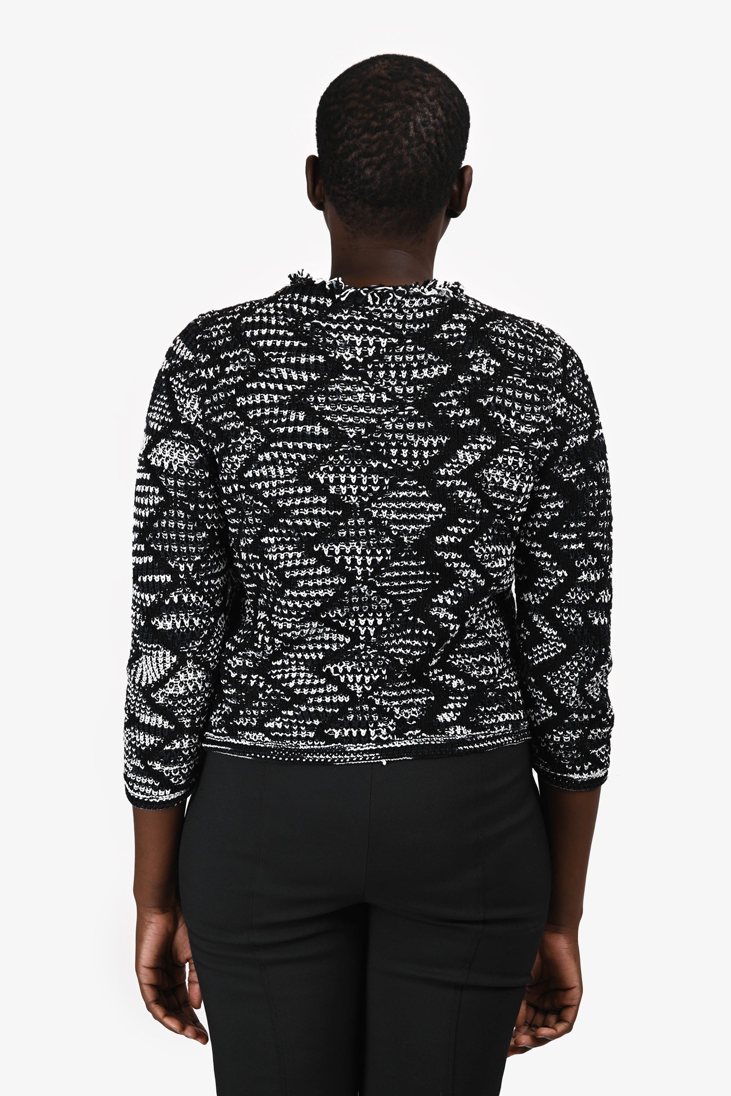 M Missoni Black/White Patterned Fringe Trim Jacket Size 46