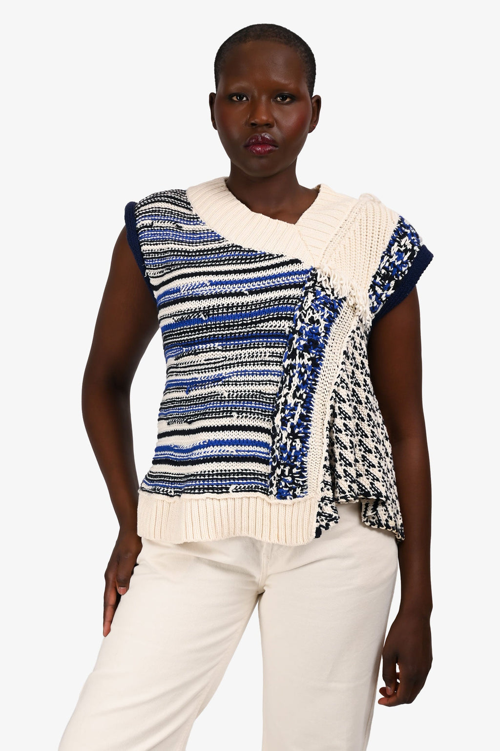 Phillip Lim Cream/Blue Wool Knit igan Vest Size L