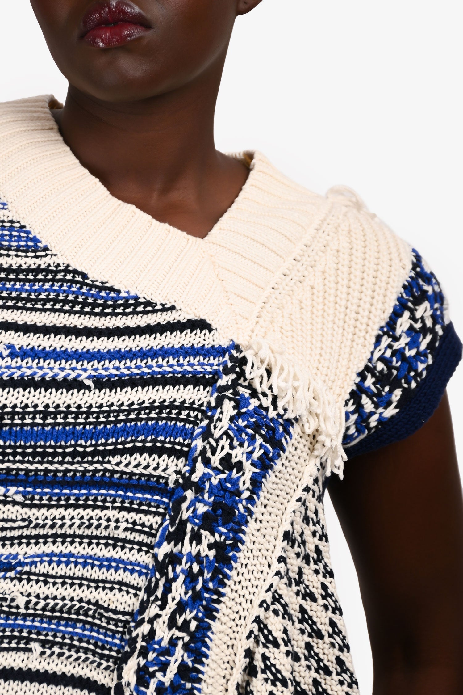 Phillip Lim Cream/Blue Wool Knit igan Vest Size L