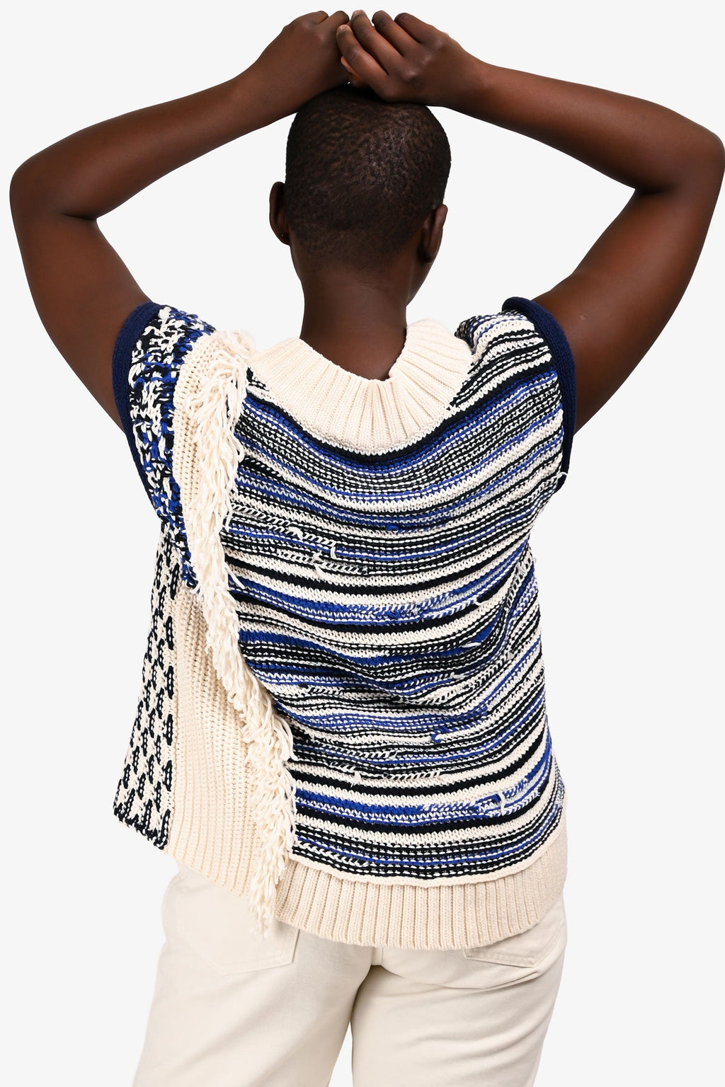 Phillip Lim Cream/Blue Wool Knit igan Vest Size L